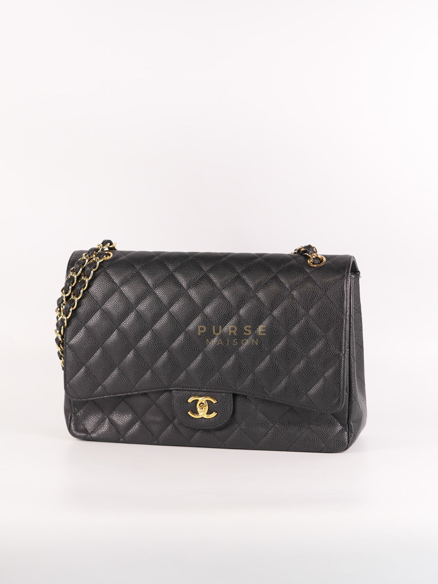 Classic Single Flap Maxi in Black Caviar Leather Gold Hardware (Series 13) | Purse Maison Luxury Bags Shop