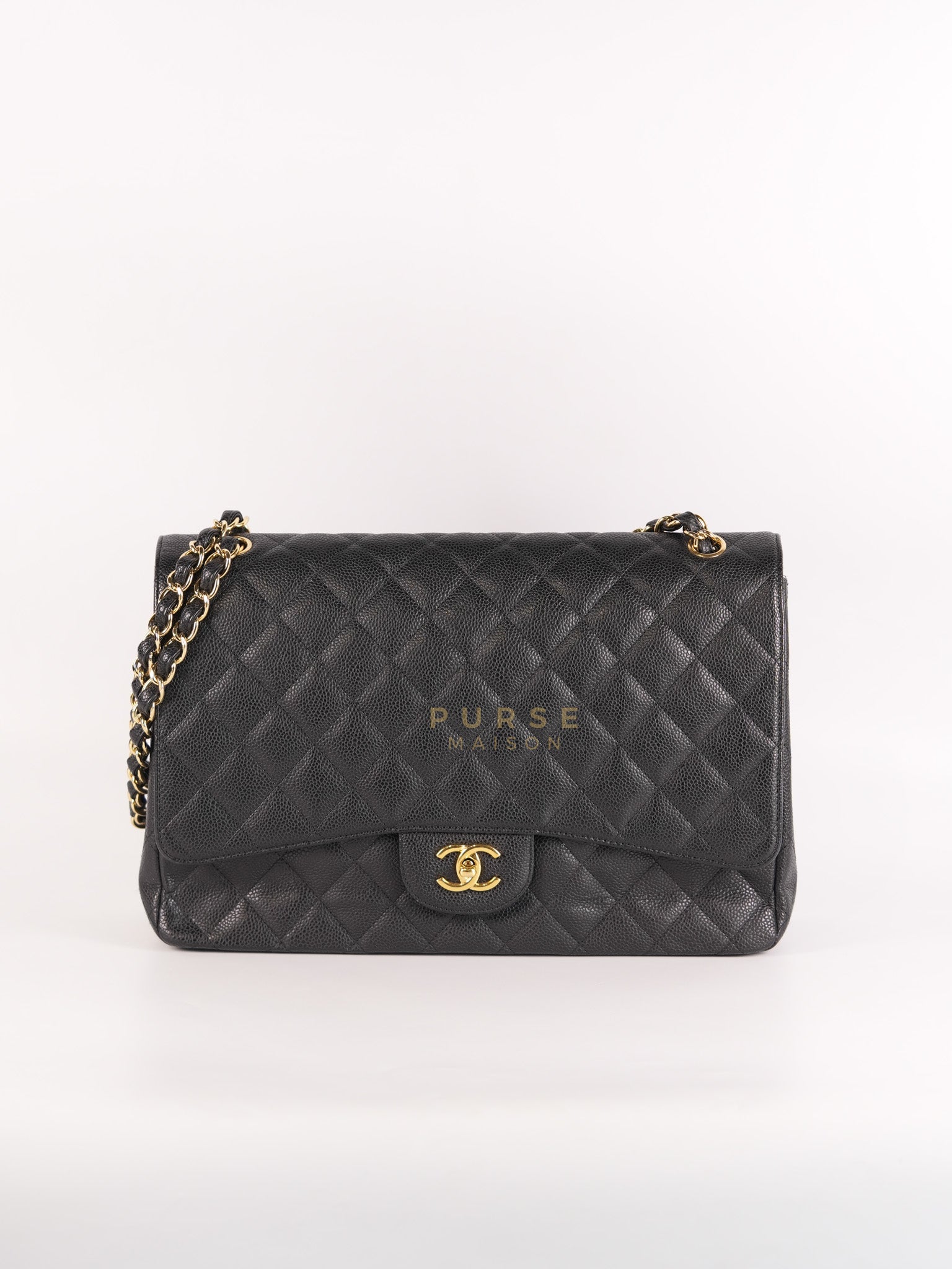Classic Single Flap Maxi in Black Caviar Leather Gold Hardware (Series 13) | Purse Maison Luxury Bags Shop
