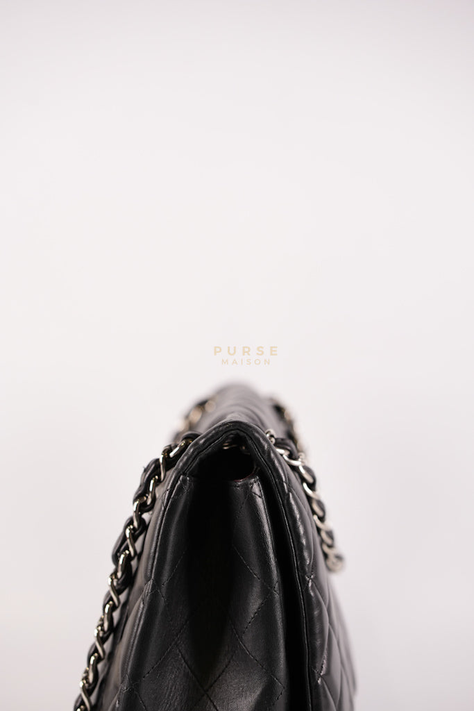 Classic Single Flap Maxi in Black Lambskin Leather and Silver Hardware Series 13 | Purse Maison Luxury Bags Shop