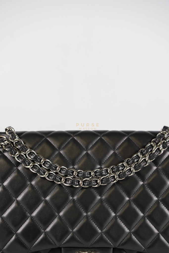 Classic Single Flap Maxi in Black Lambskin Leather and Silver Hardware Series 13 | Purse Maison Luxury Bags Shop