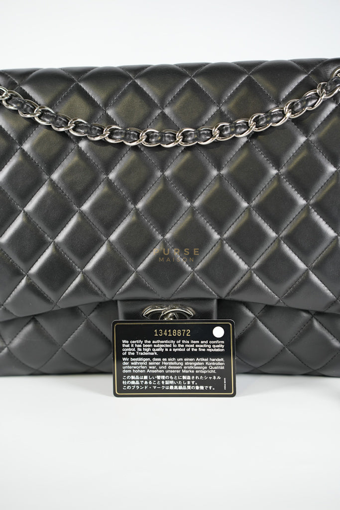 Classic Single Flap Maxi in Black Lambskin Leather and Silver Hardware Series 13 | Purse Maison Luxury Bags Shop