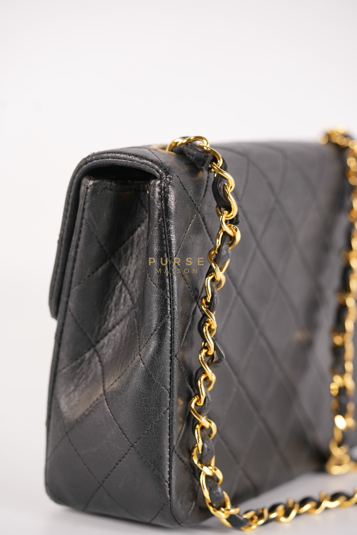 Classic Square Flap Bag in Black Quilted Lambskin Leather and 24k Gold Hardware Series 1 | Purse Maison Luxury Bags Shop