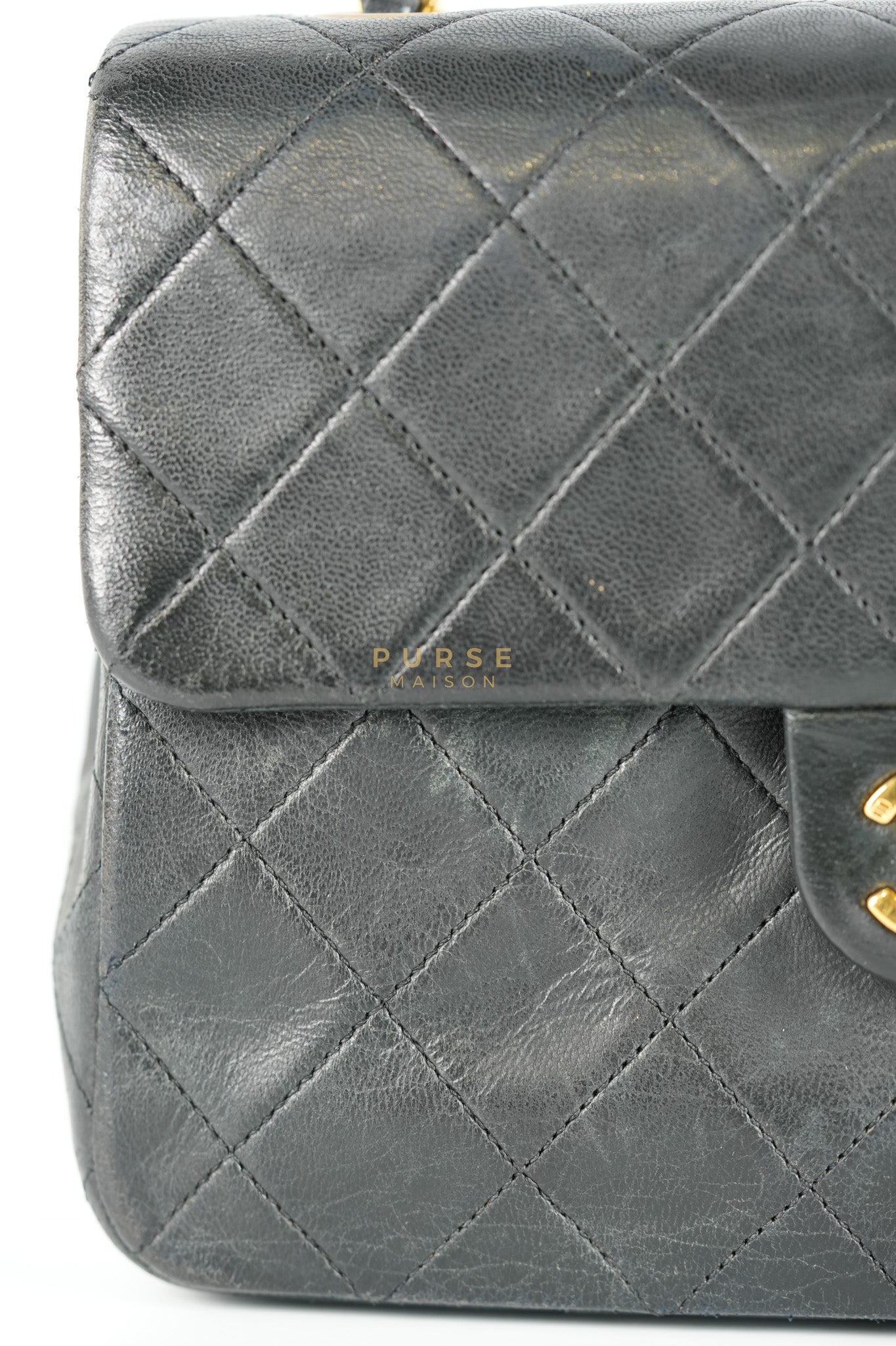 Classic Square Flap Bag in Black Quilted Lambskin Leather and 24k Gold Hardware Series 1 | Purse Maison Luxury Bags Shop