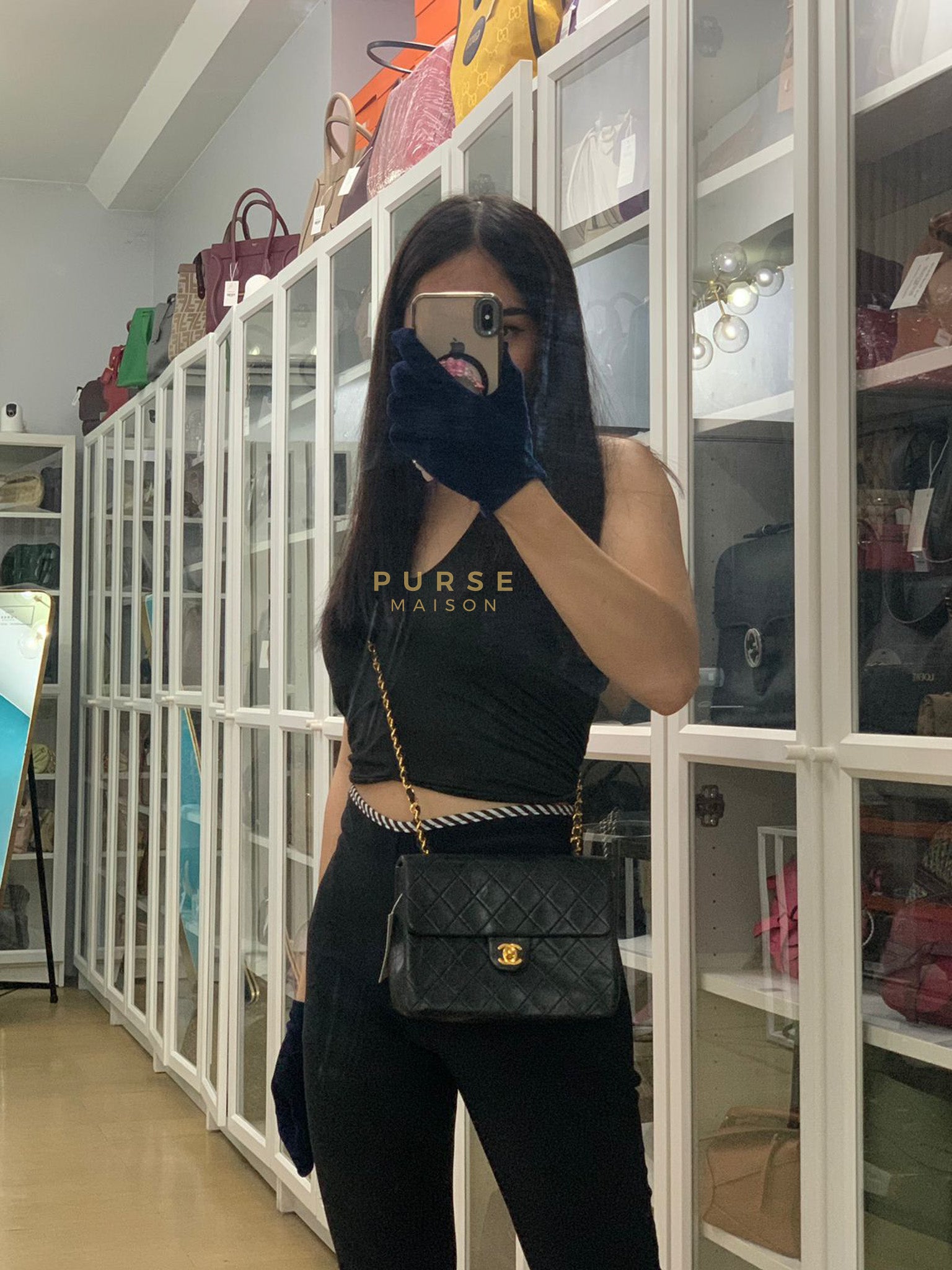 Classic Square Flap Bag in Black Quilted Lambskin Leather and 24k Gold Hardware Series 1 | Purse Maison Luxury Bags Shop