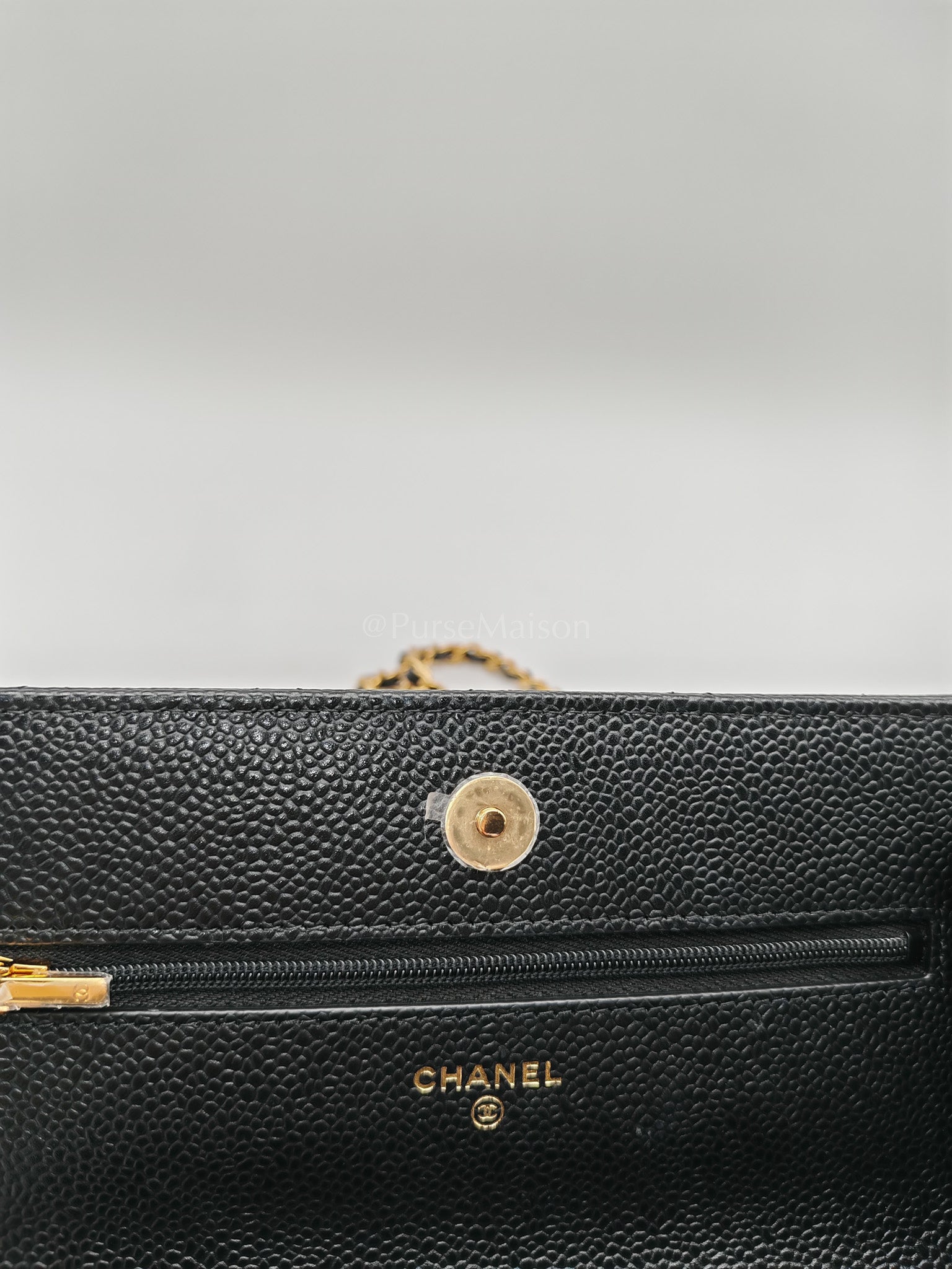 Classic Wallet on Chain Black Caviar in Gold Hardware Microchip(G3****13) | Purse Maison Luxury Bags Shop