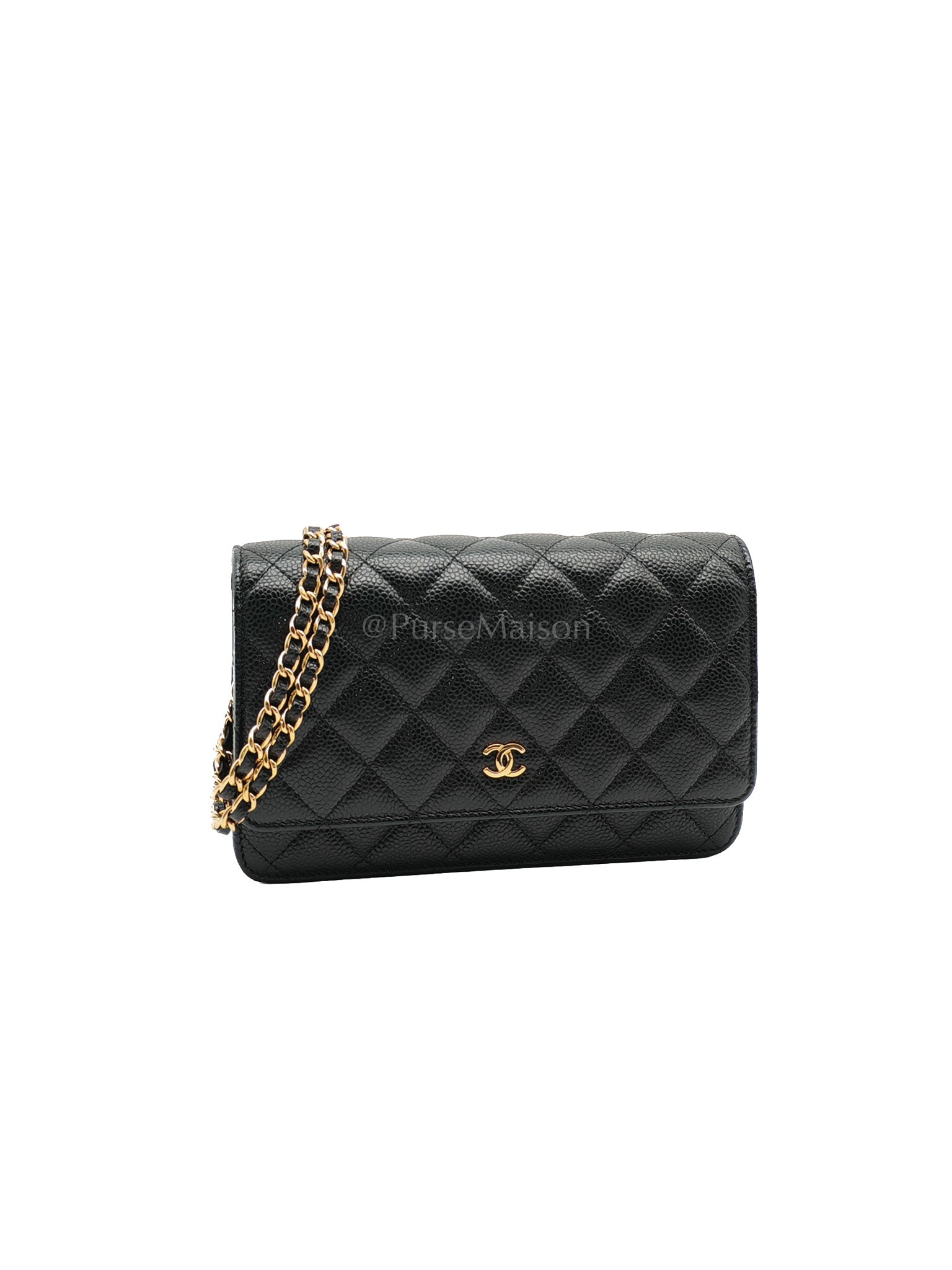 Classic Wallet on Chain Black Caviar in Gold Hardware Microchip(G3****13) | Purse Maison Luxury Bags Shop
