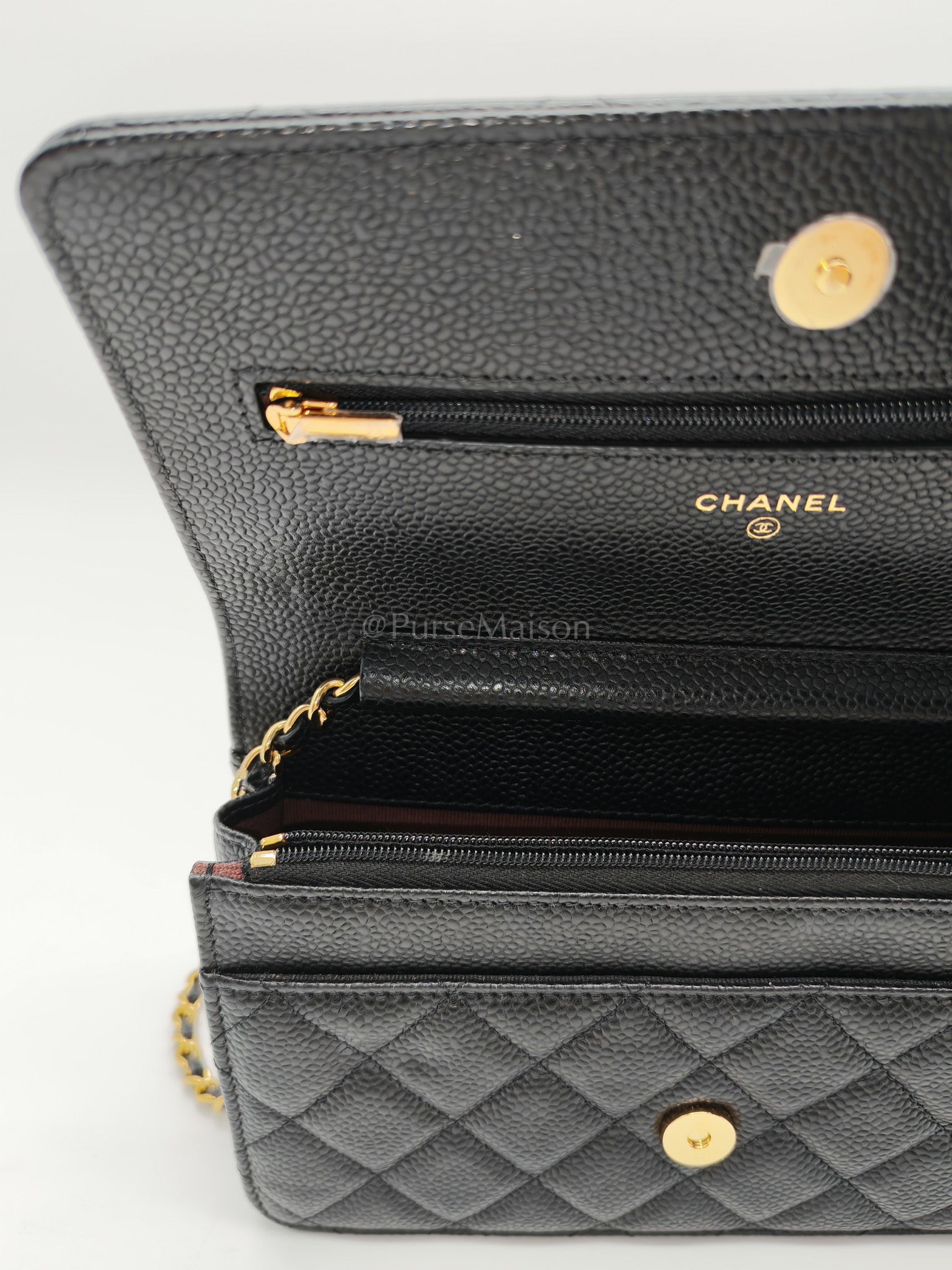 Classic Wallet on Chain Black Caviar in Gold Hardware Microchip(G3****13) | Purse Maison Luxury Bags Shop