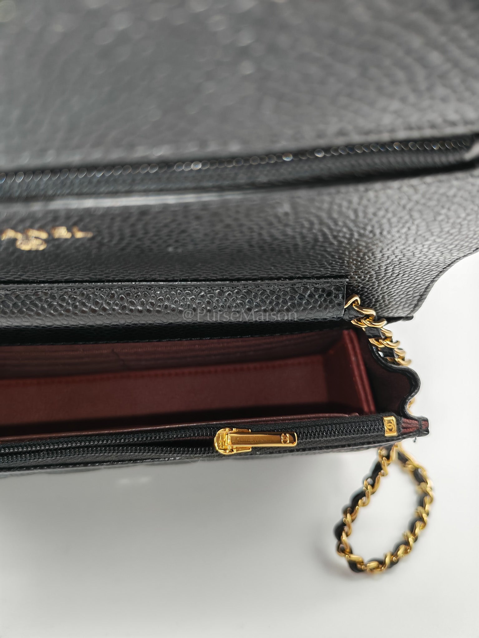 Classic Wallet on Chain Black Caviar in Gold Hardware Microchip(G3****13) | Purse Maison Luxury Bags Shop