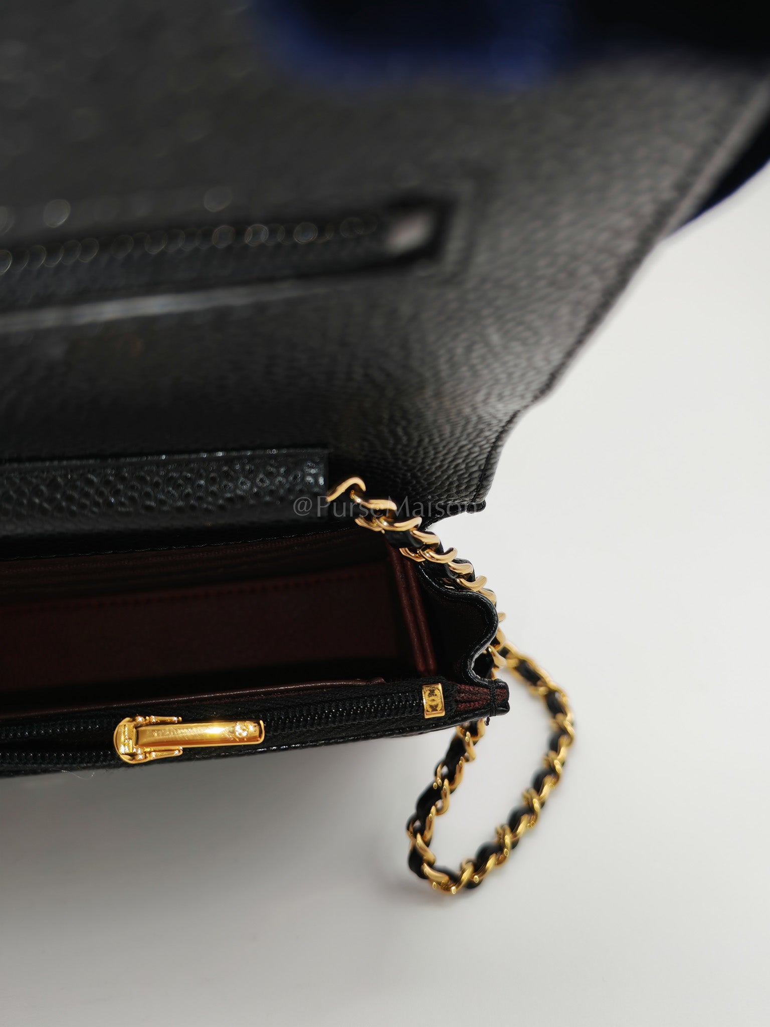 Classic Wallet on Chain Black Caviar in Gold Hardware Microchip(G3****13) | Purse Maison Luxury Bags Shop