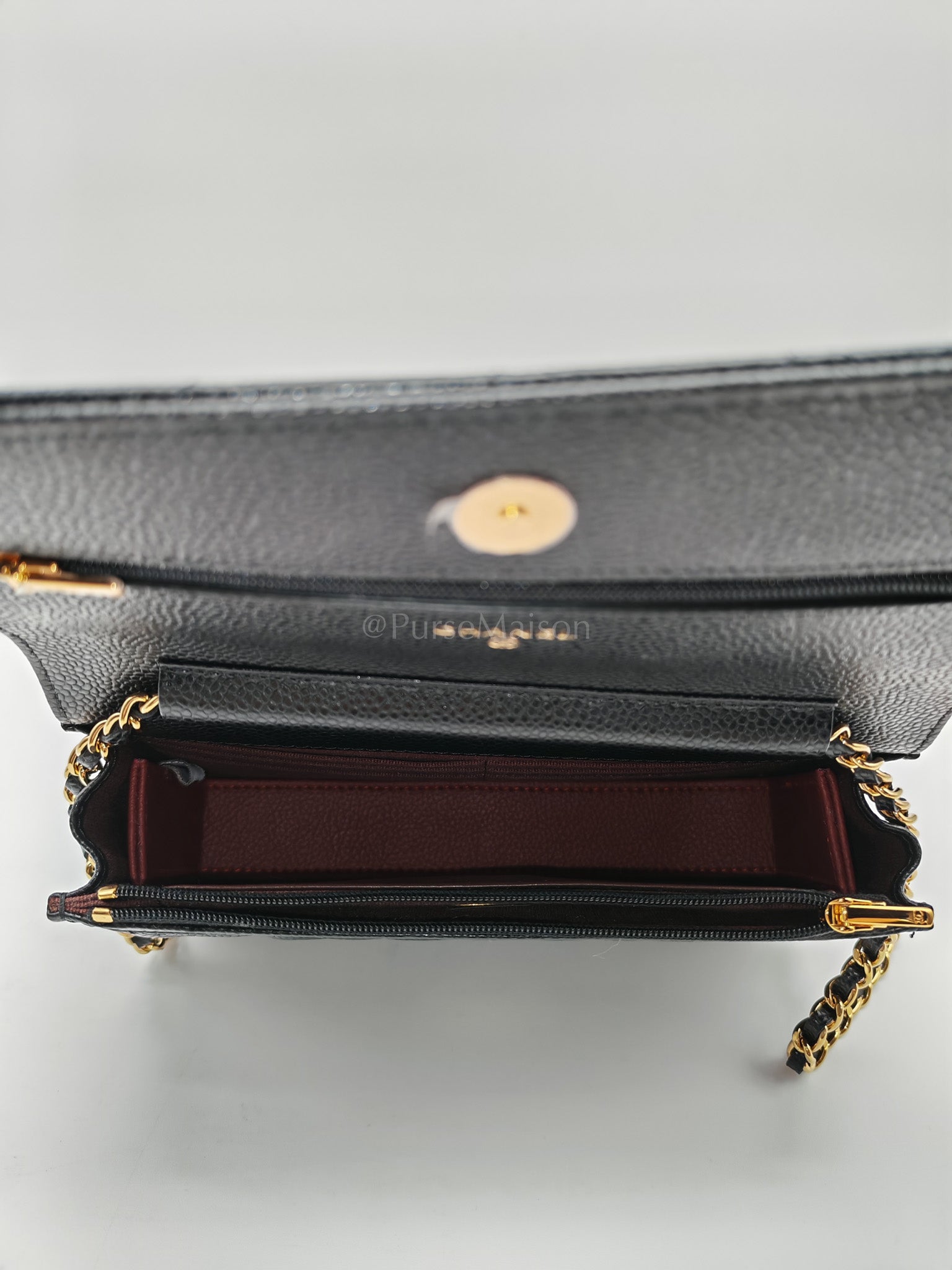 Classic Wallet on Chain Black Caviar in Gold Hardware Microchip(G3****13) | Purse Maison Luxury Bags Shop