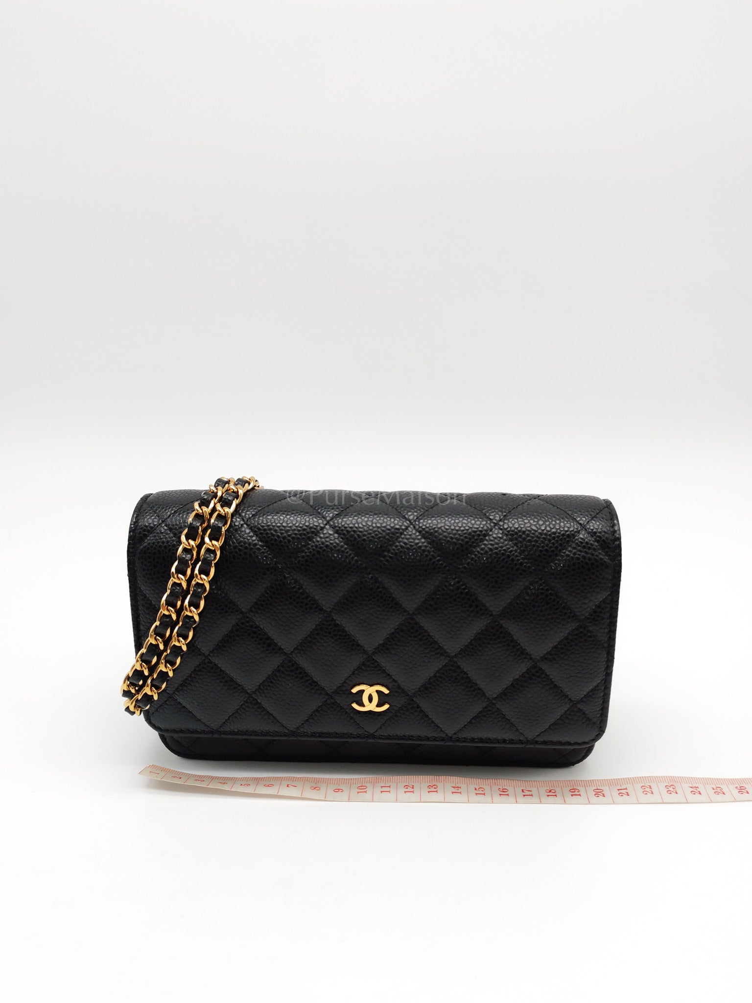 Classic Wallet on Chain Black Caviar in Gold Hardware Microchip(G3****13) | Purse Maison Luxury Bags Shop