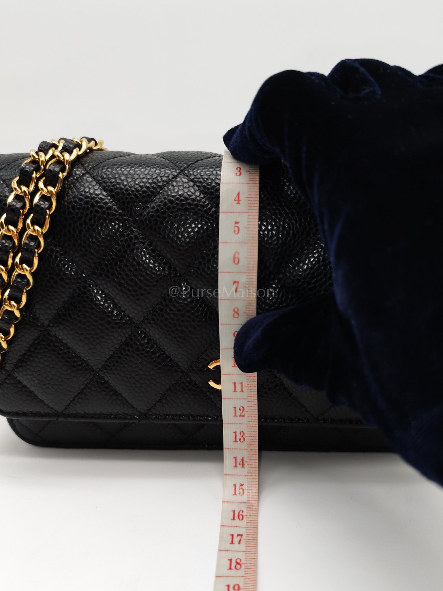 Classic Wallet on Chain Black Caviar in Gold Hardware Microchip(G3****13) | Purse Maison Luxury Bags Shop