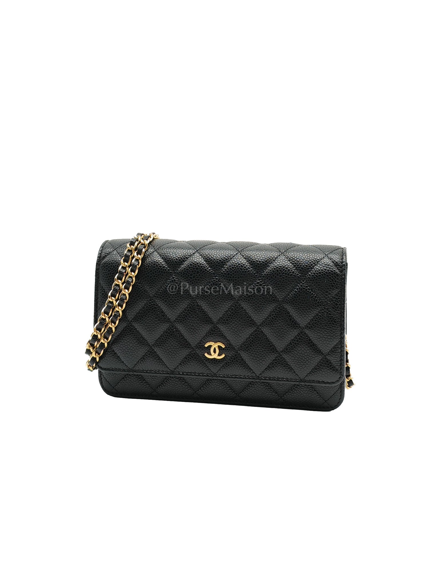 Classic Wallet on Chain Black Caviar in Gold Hardware Microchip(G3****13) | Purse Maison Luxury Bags Shop
