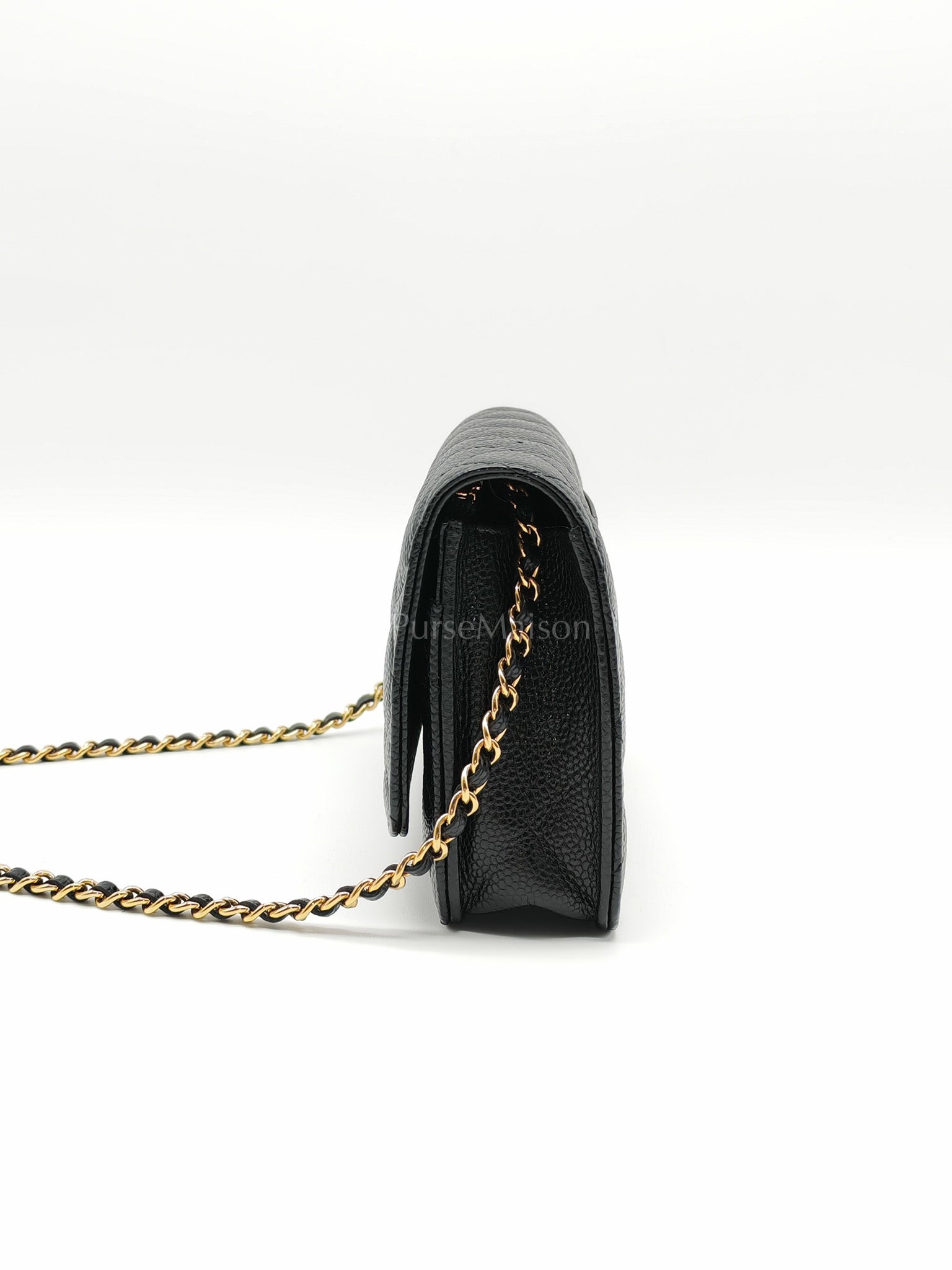 Classic Wallet on Chain Black Caviar in Gold Hardware Microchip(G3****13) | Purse Maison Luxury Bags Shop
