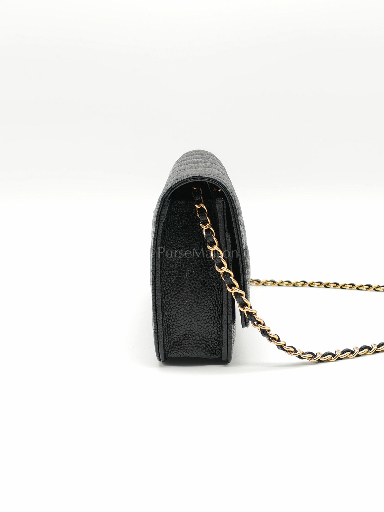 Classic Wallet on Chain Black Caviar in Gold Hardware Microchip(G3****13) | Purse Maison Luxury Bags Shop