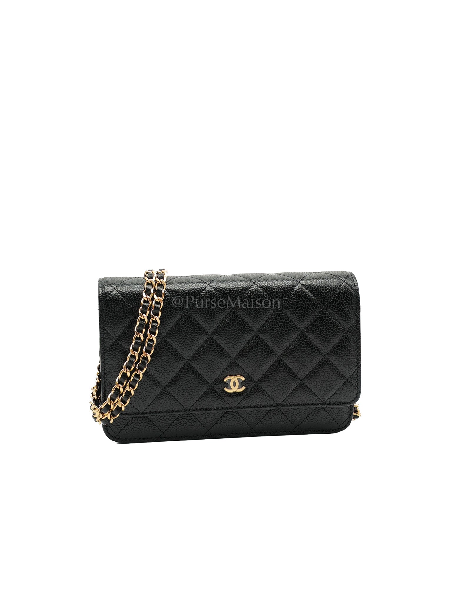 Classic Wallet on Chain Black Caviar Leather in Gold Hardware Microchip(JE****KL) | Purse Maison Luxury Bags Shop
