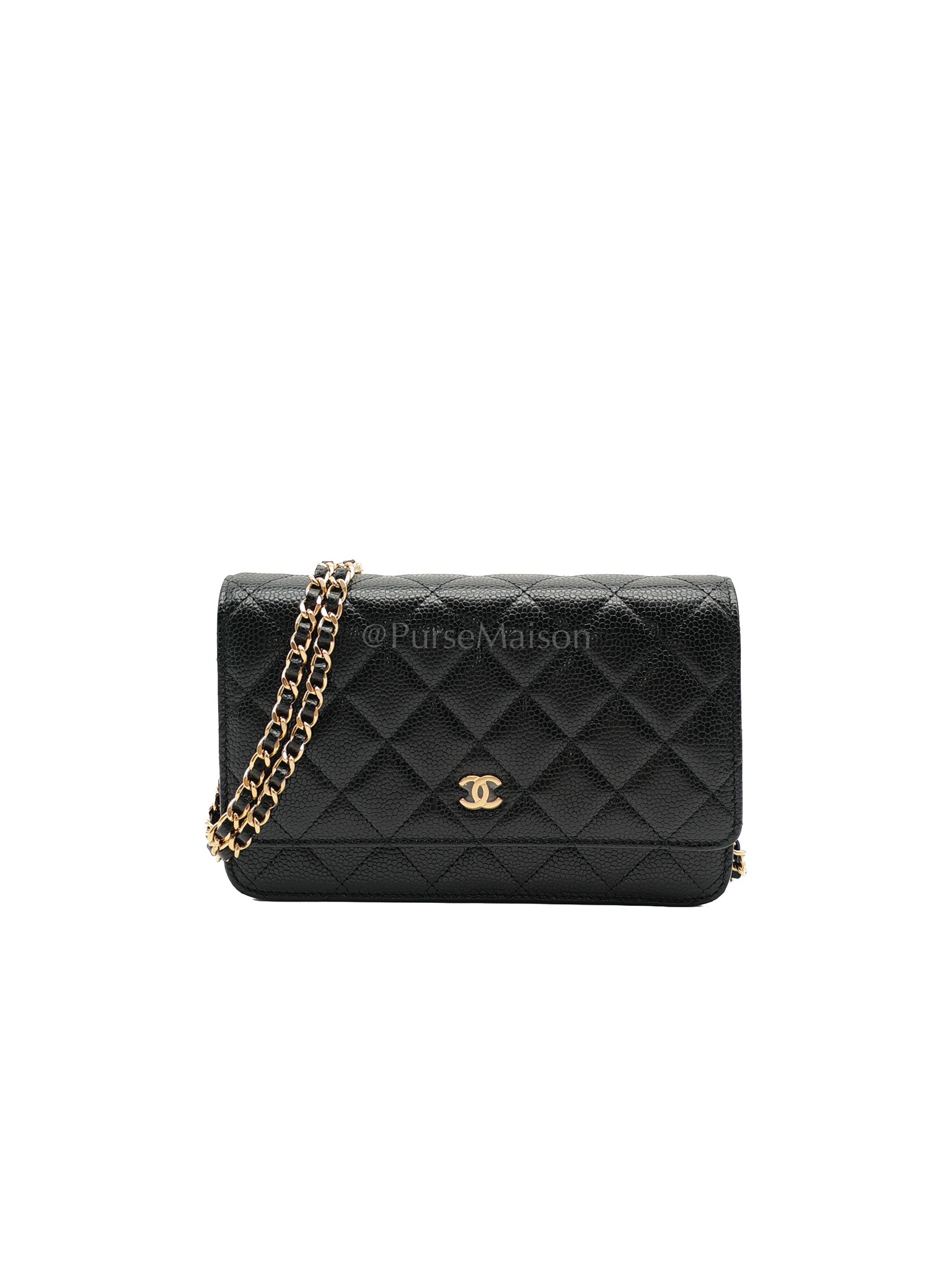 Classic Wallet on Chain Black Caviar Leather in Gold Hardware Microchip(JE****KL) | Purse Maison Luxury Bags Shop