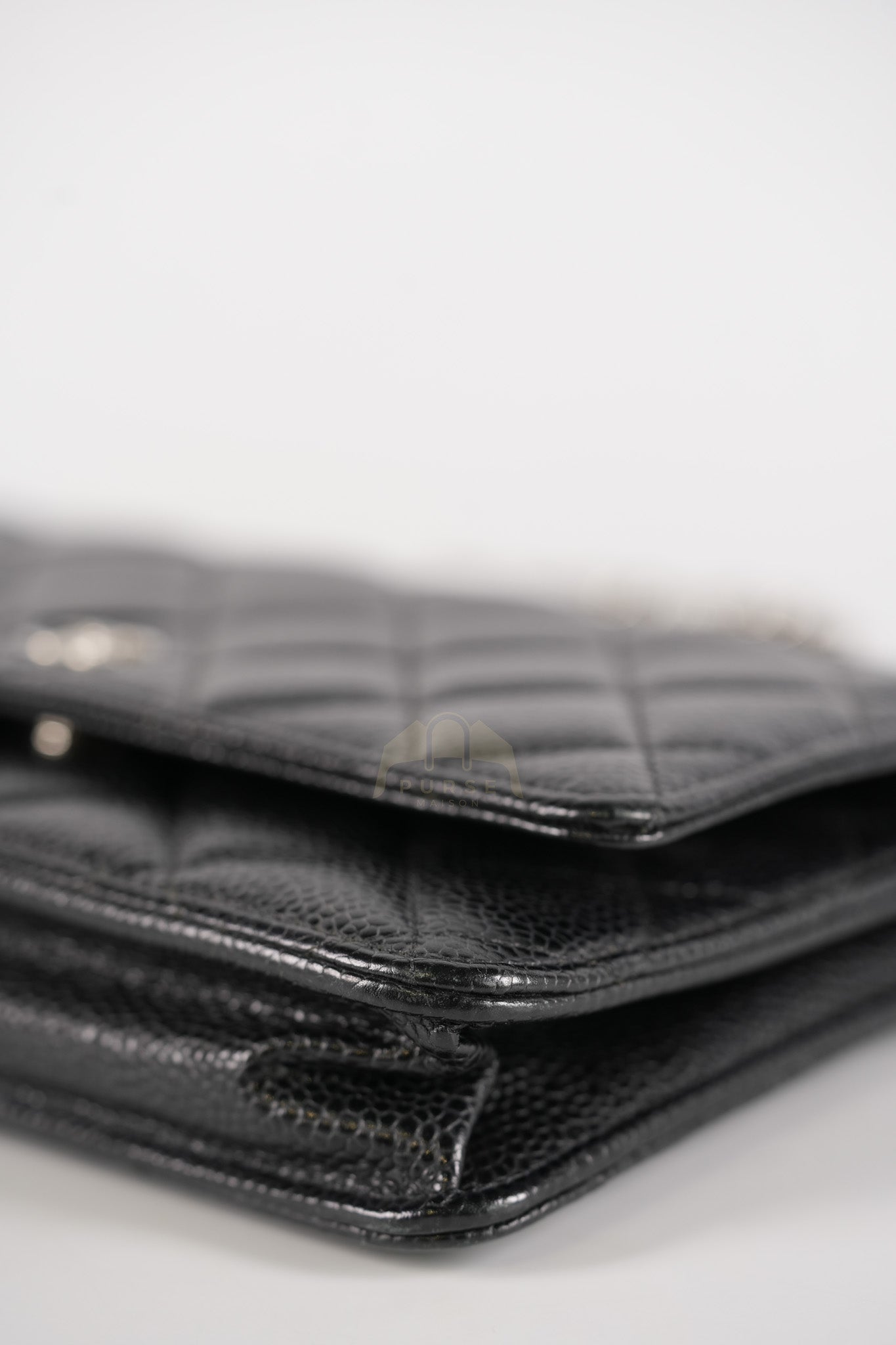 Classic Wallet on Chain in Black Caviar Leather and Silver Hardware (Microchip) | Purse Maison Luxury Bags Shop