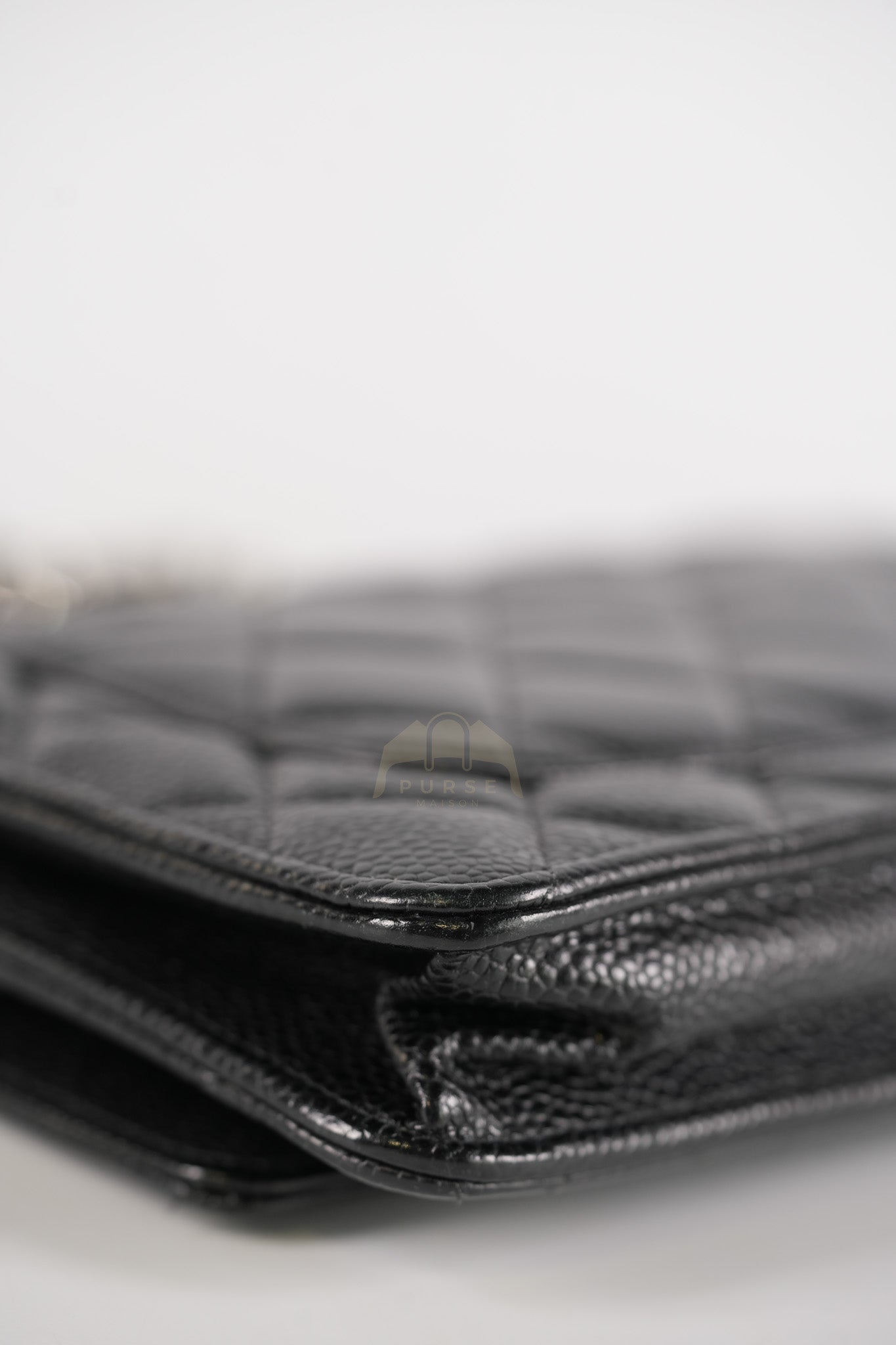 Classic Wallet on Chain in Black Caviar Leather and Silver Hardware (Microchip) | Purse Maison Luxury Bags Shop