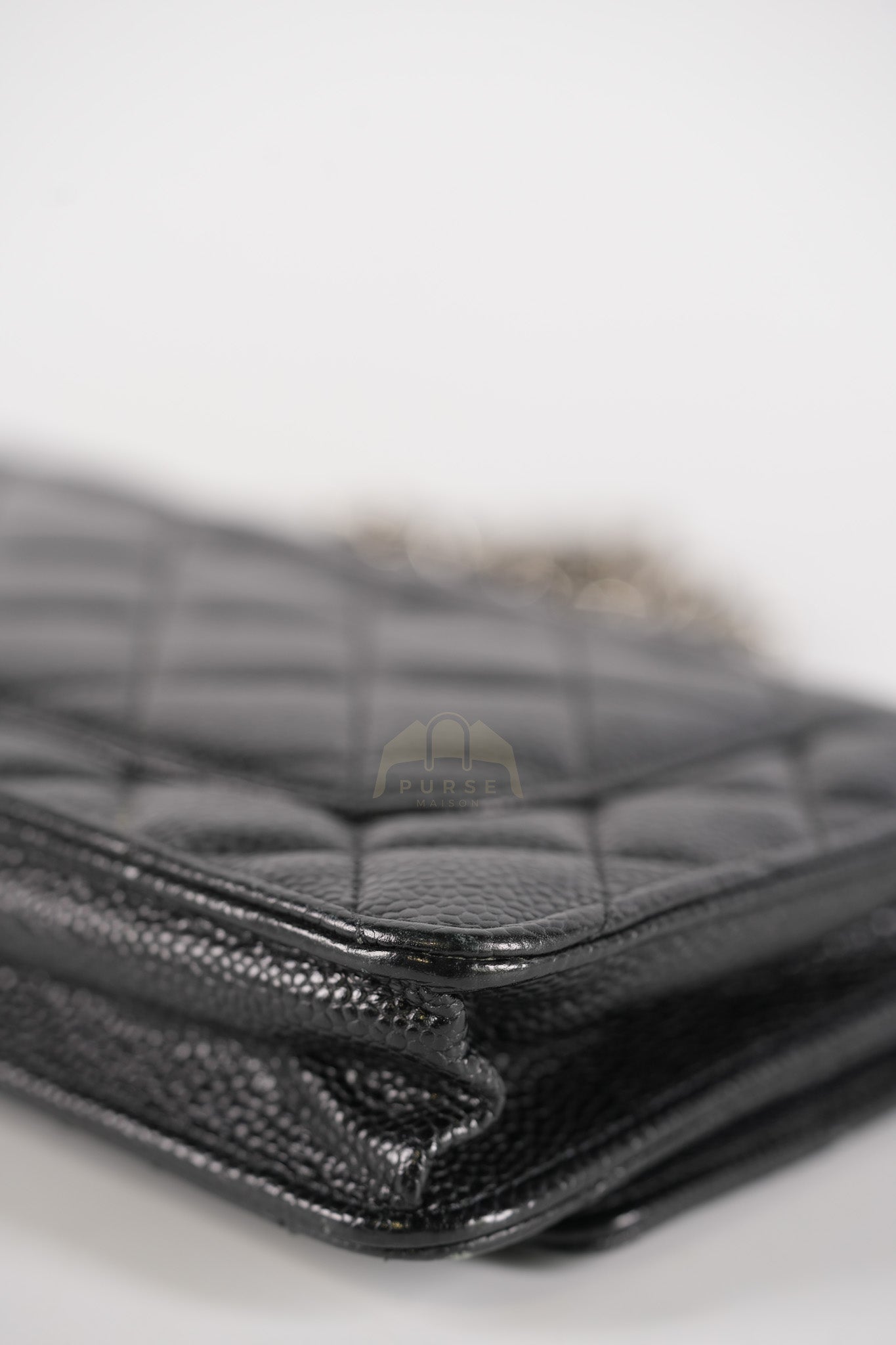 Classic Wallet on Chain in Black Caviar Leather and Silver Hardware (Microchip) | Purse Maison Luxury Bags Shop