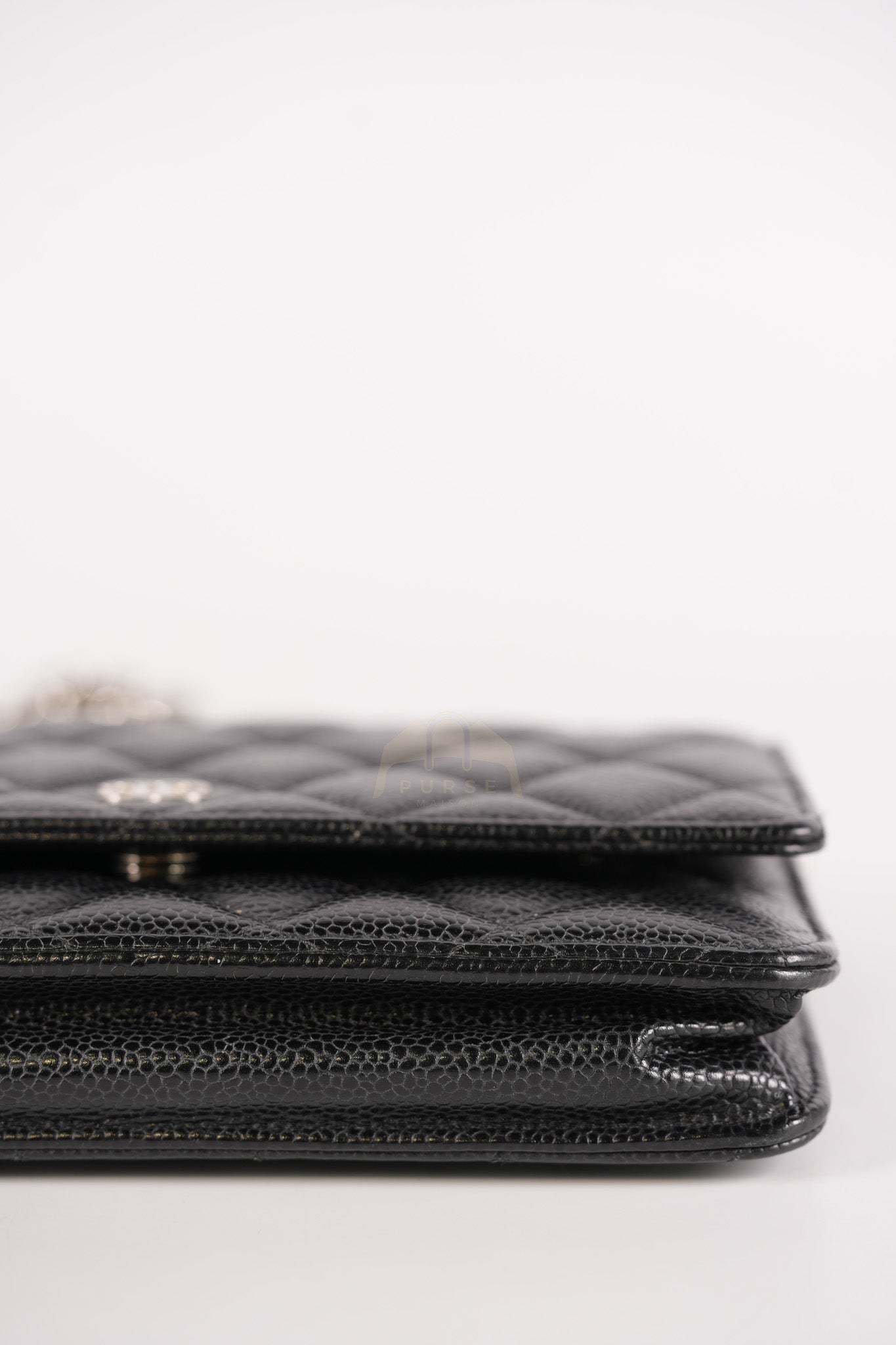 Classic Wallet on Chain in Black Caviar Leather and Silver Hardware (Microchip) | Purse Maison Luxury Bags Shop