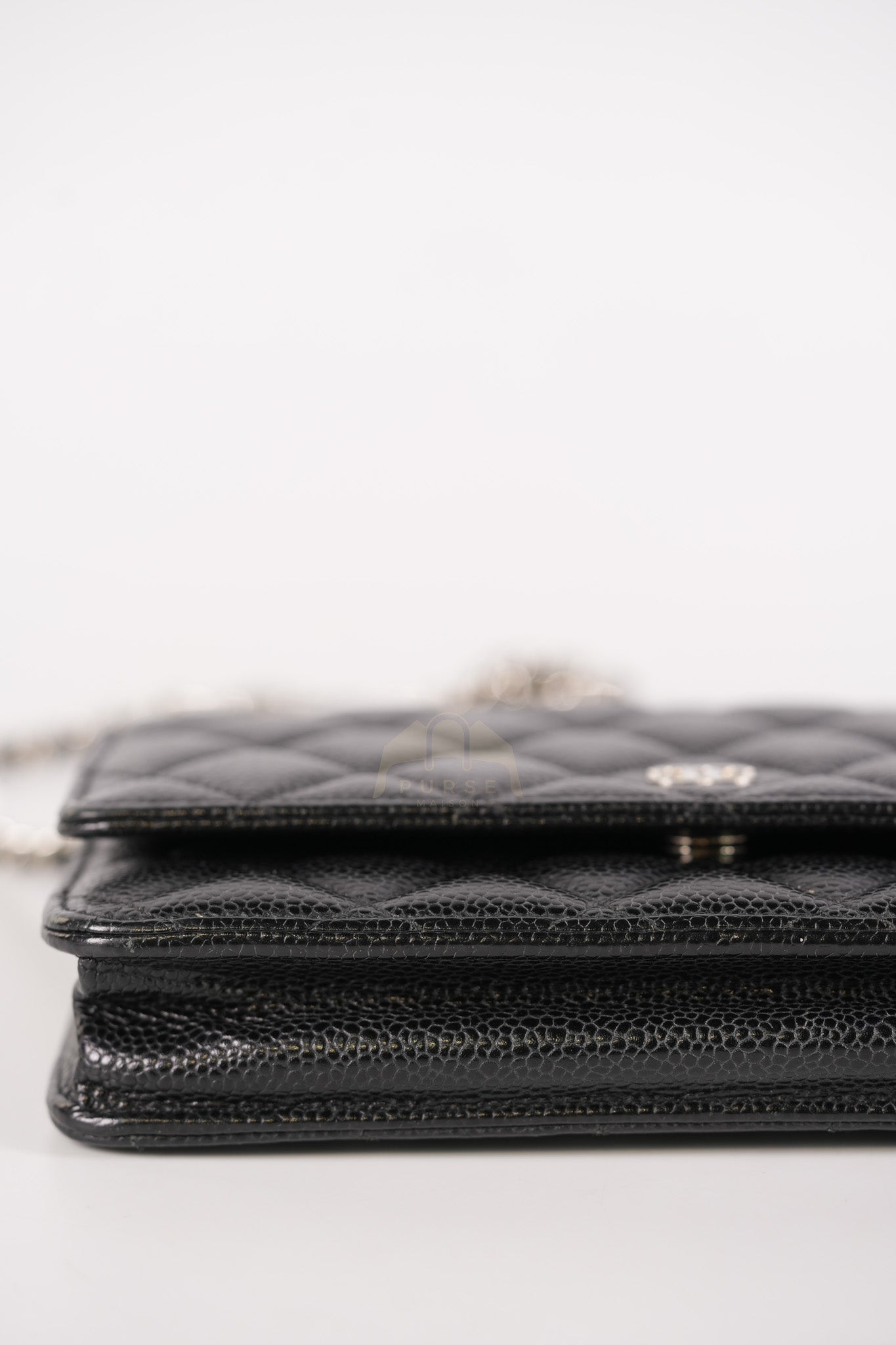 Classic Wallet on Chain in Black Caviar Leather and Silver Hardware (Microchip) | Purse Maison Luxury Bags Shop