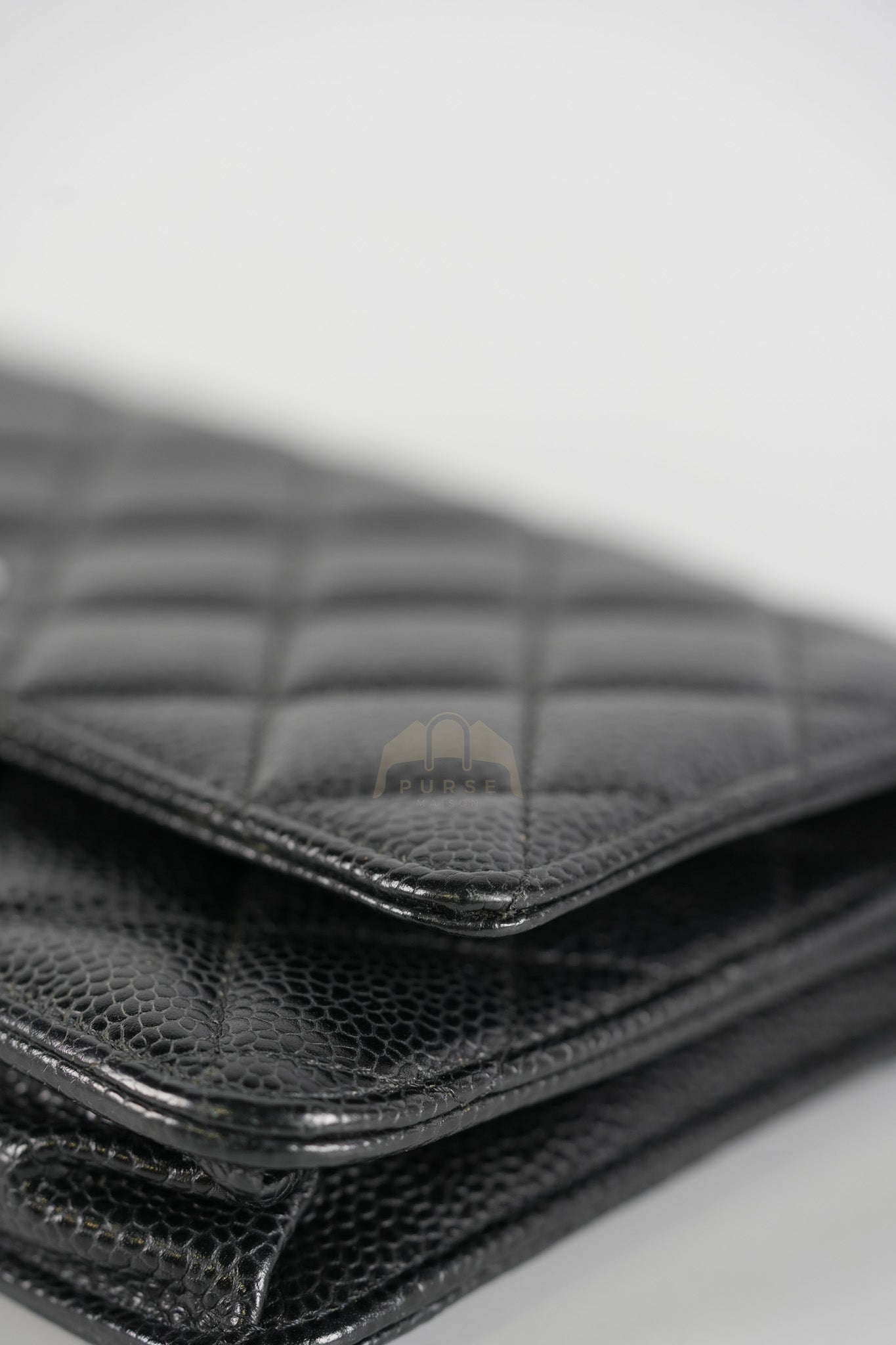 Classic Wallet on Chain in Black Caviar Leather and Silver Hardware (Microchip) | Purse Maison Luxury Bags Shop