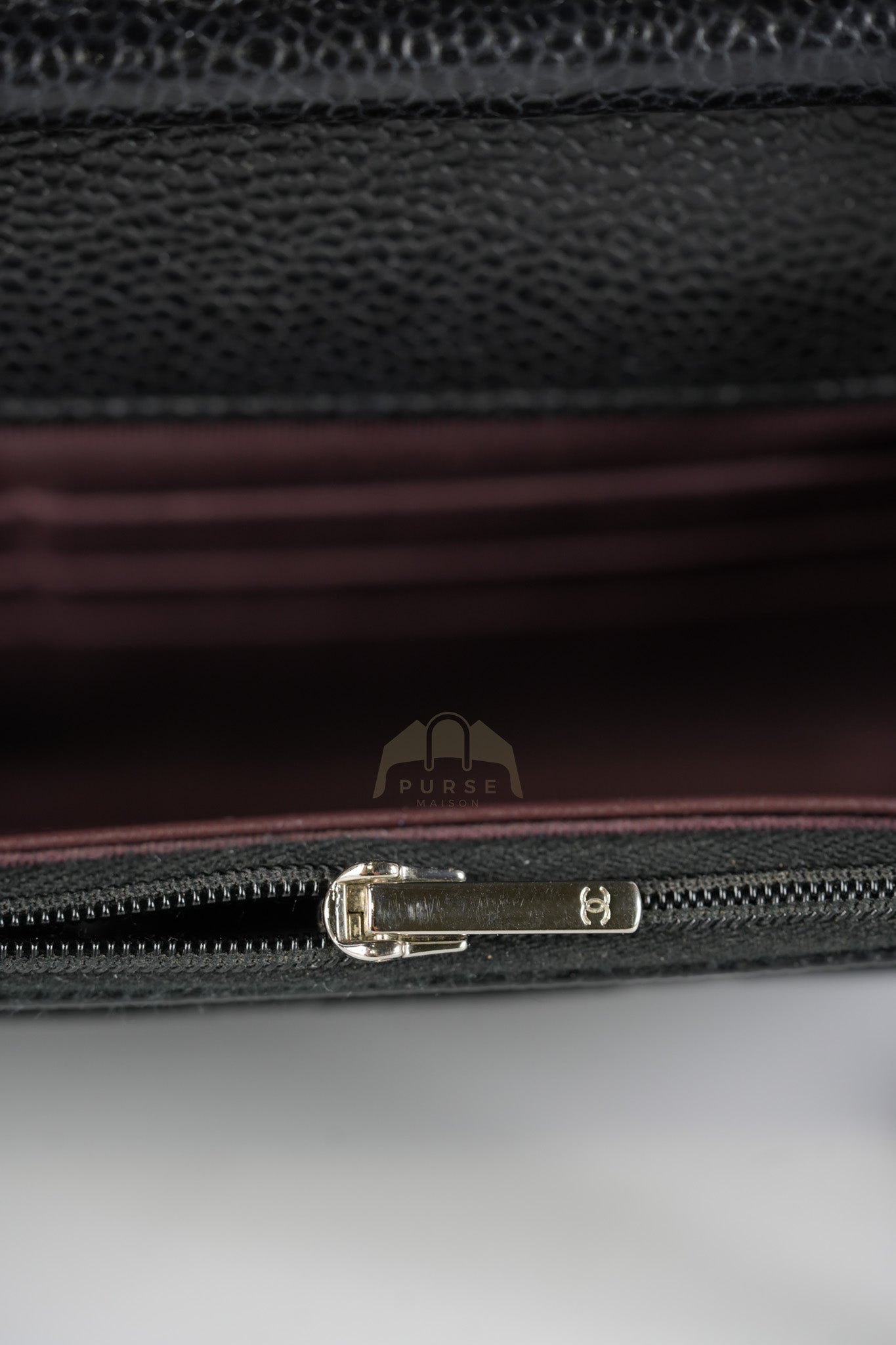 Classic Wallet on Chain in Black Caviar Leather and Silver Hardware (Microchip) | Purse Maison Luxury Bags Shop