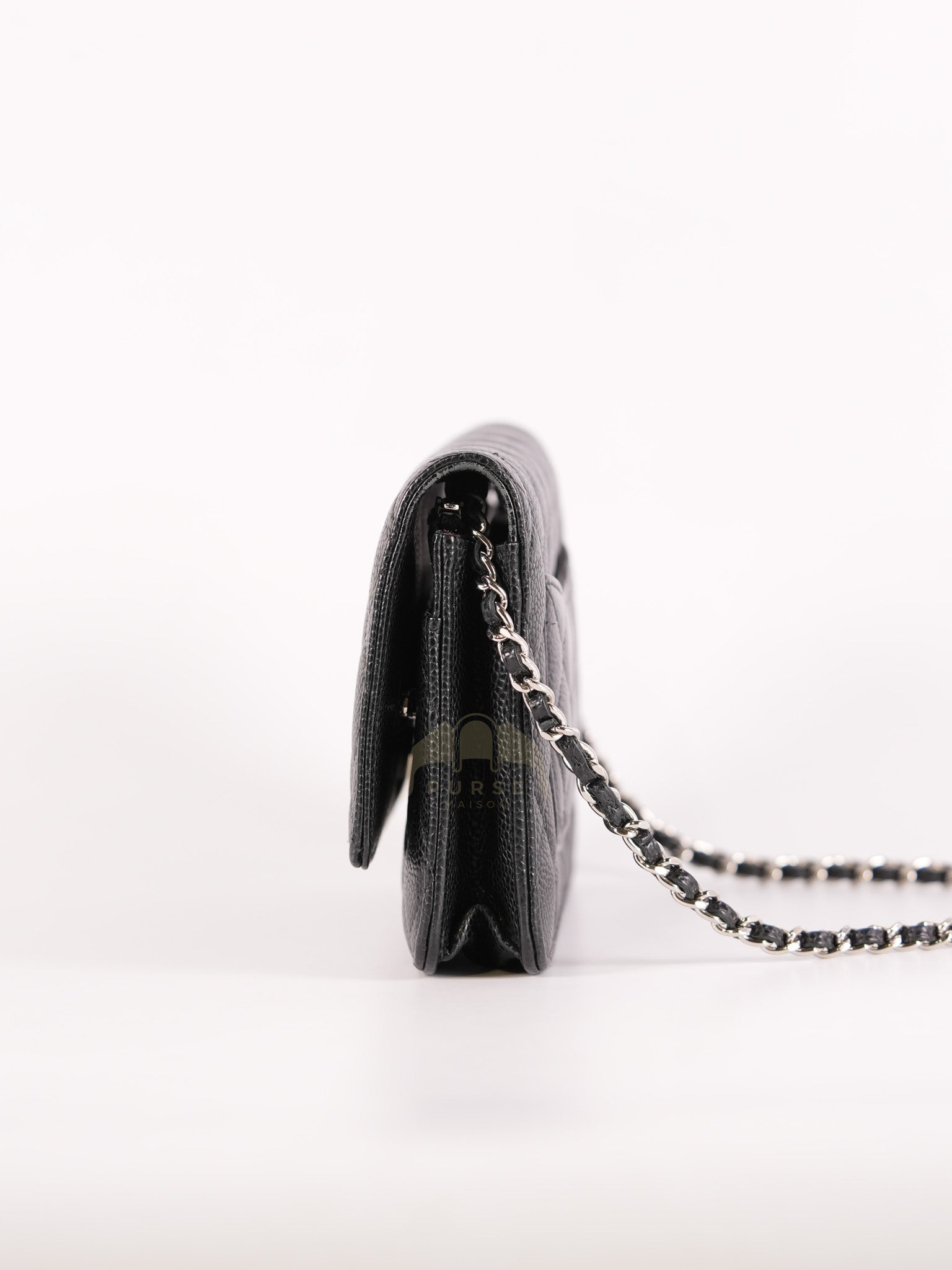 Classic Wallet on Chain in Black Caviar Leather and Silver Hardware (Microchip) | Purse Maison Luxury Bags Shop
