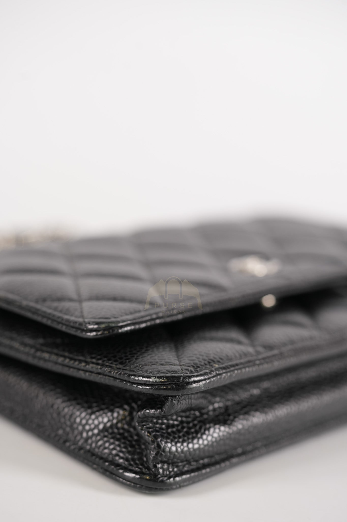Classic Wallet on Chain in Black Caviar Leather and Silver Hardware (Microchip) | Purse Maison Luxury Bags Shop
