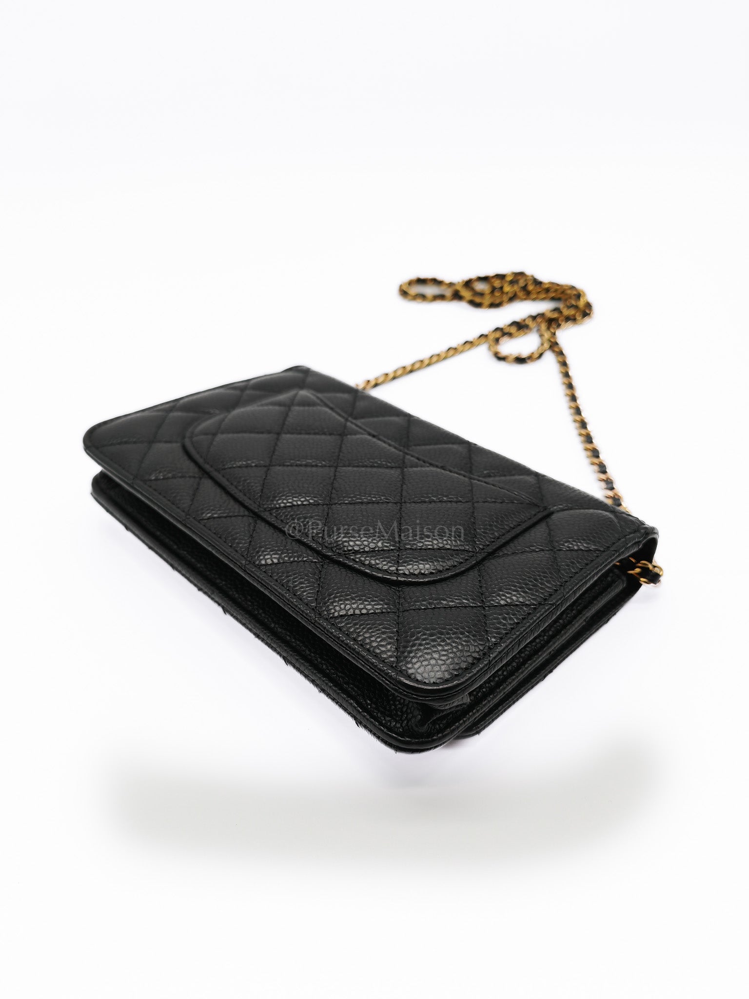 Classic Wallet on Chain in Black Caviar Leather Gold Hardware (Microchip) | Purse Maison Luxury Bags Shop