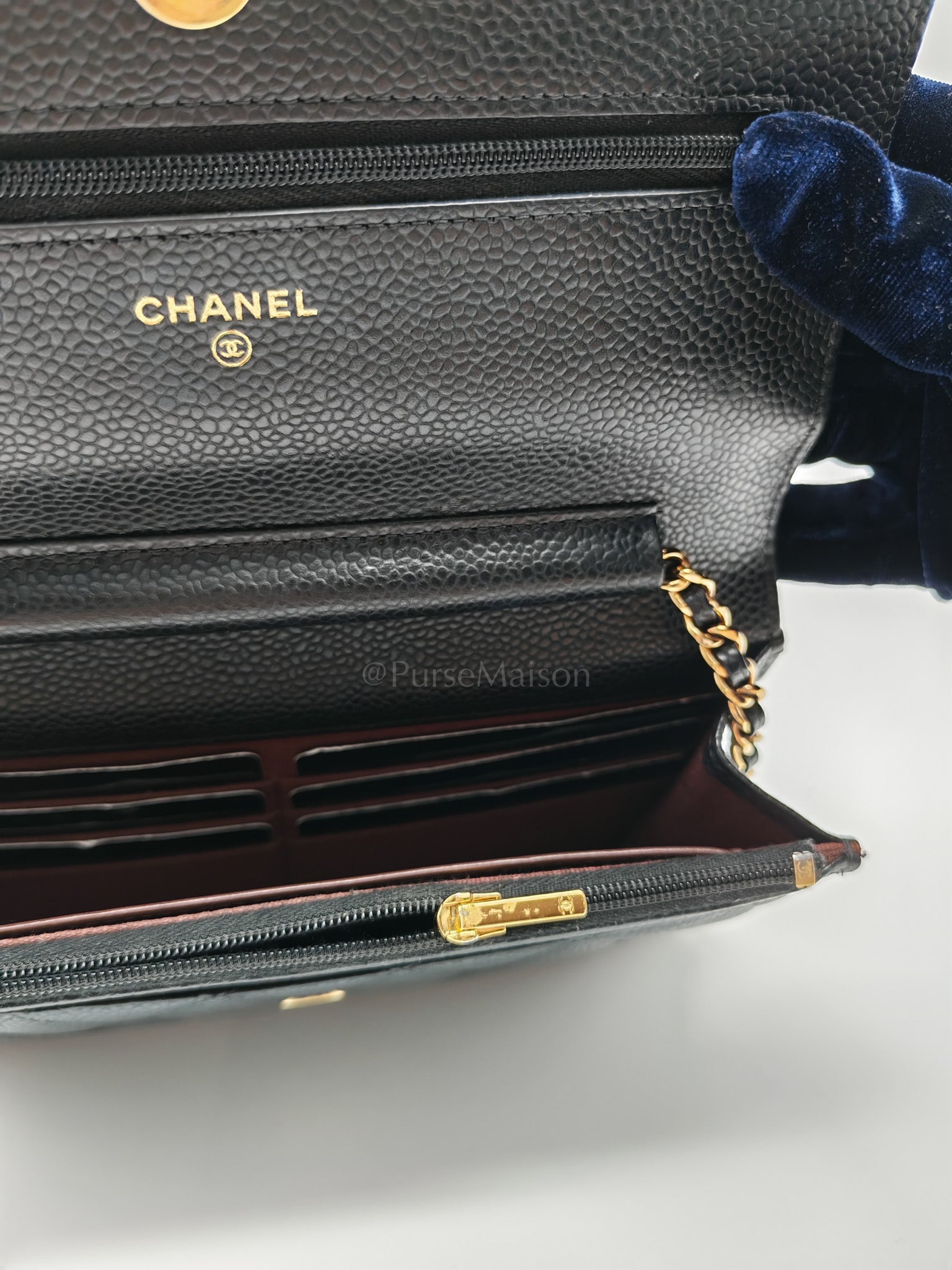 Classic Wallet on Chain in Black Caviar Leather Gold Hardware (Microchip) | Purse Maison Luxury Bags Shop