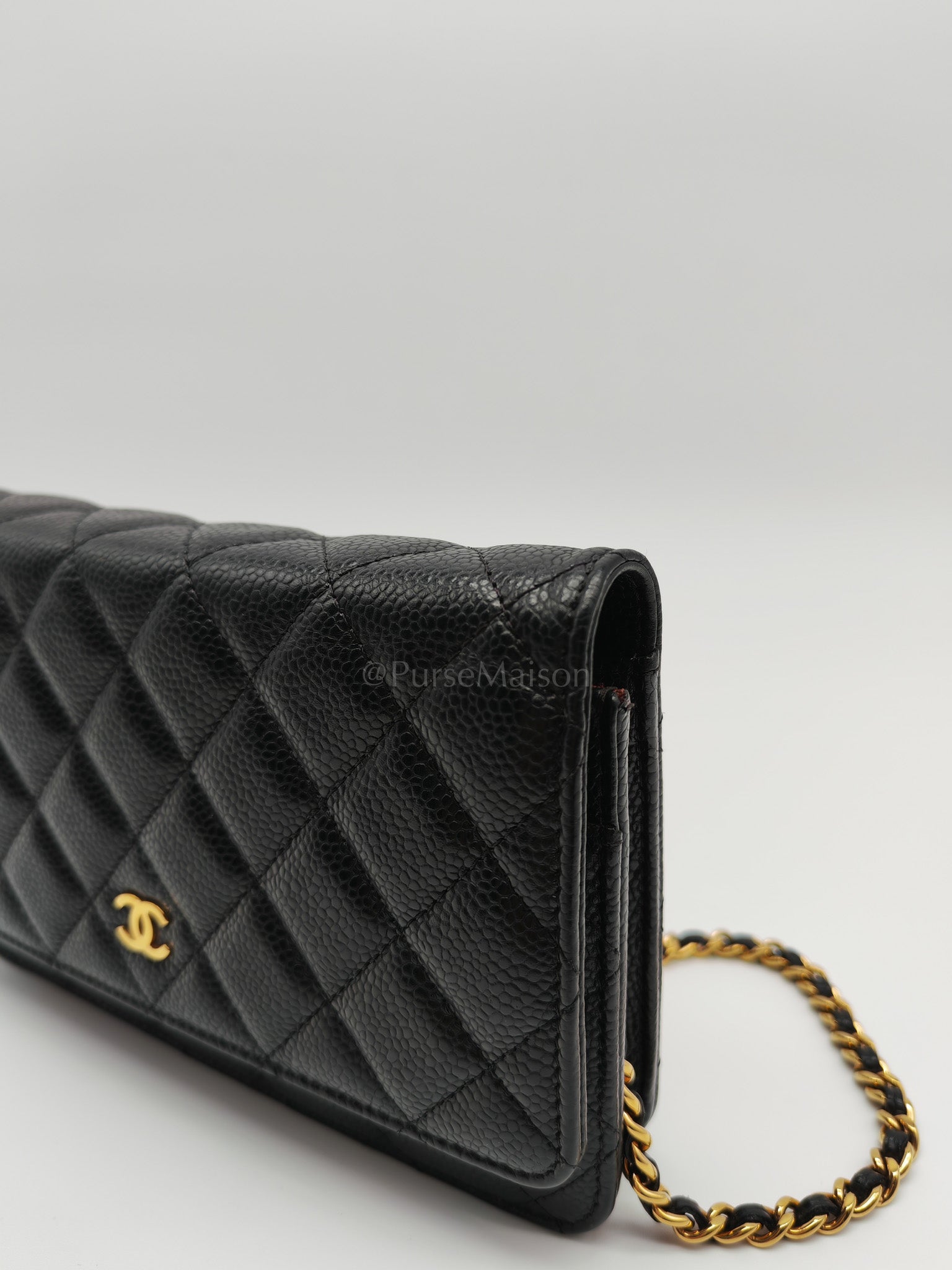 Classic Wallet on Chain in Black Caviar Leather Gold Hardware (Microchip) | Purse Maison Luxury Bags Shop