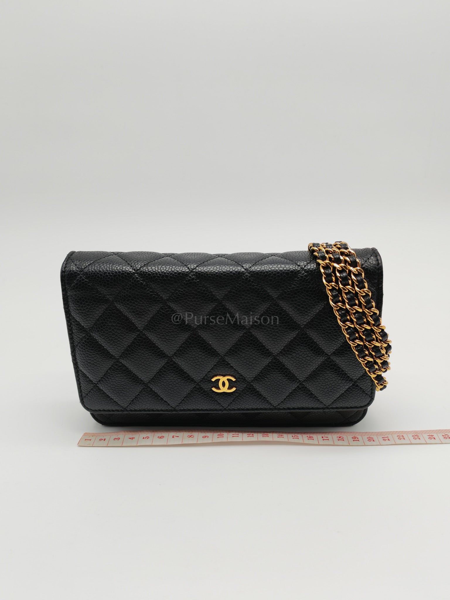 Classic Wallet on Chain in Black Caviar Leather Gold Hardware (Microchip) | Purse Maison Luxury Bags Shop