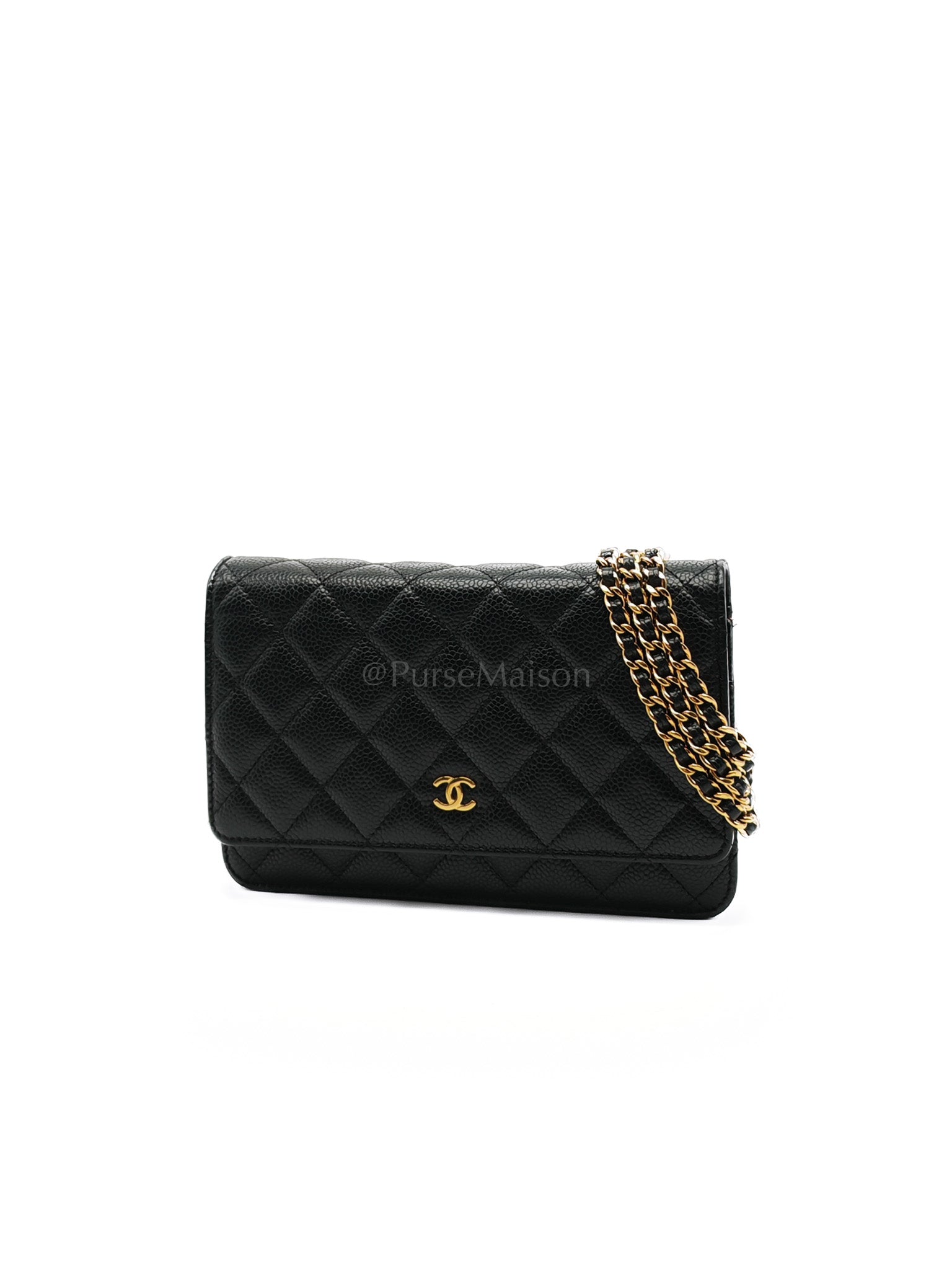 Classic Wallet on Chain in Black Caviar Leather Gold Hardware (Microchip) | Purse Maison Luxury Bags Shop