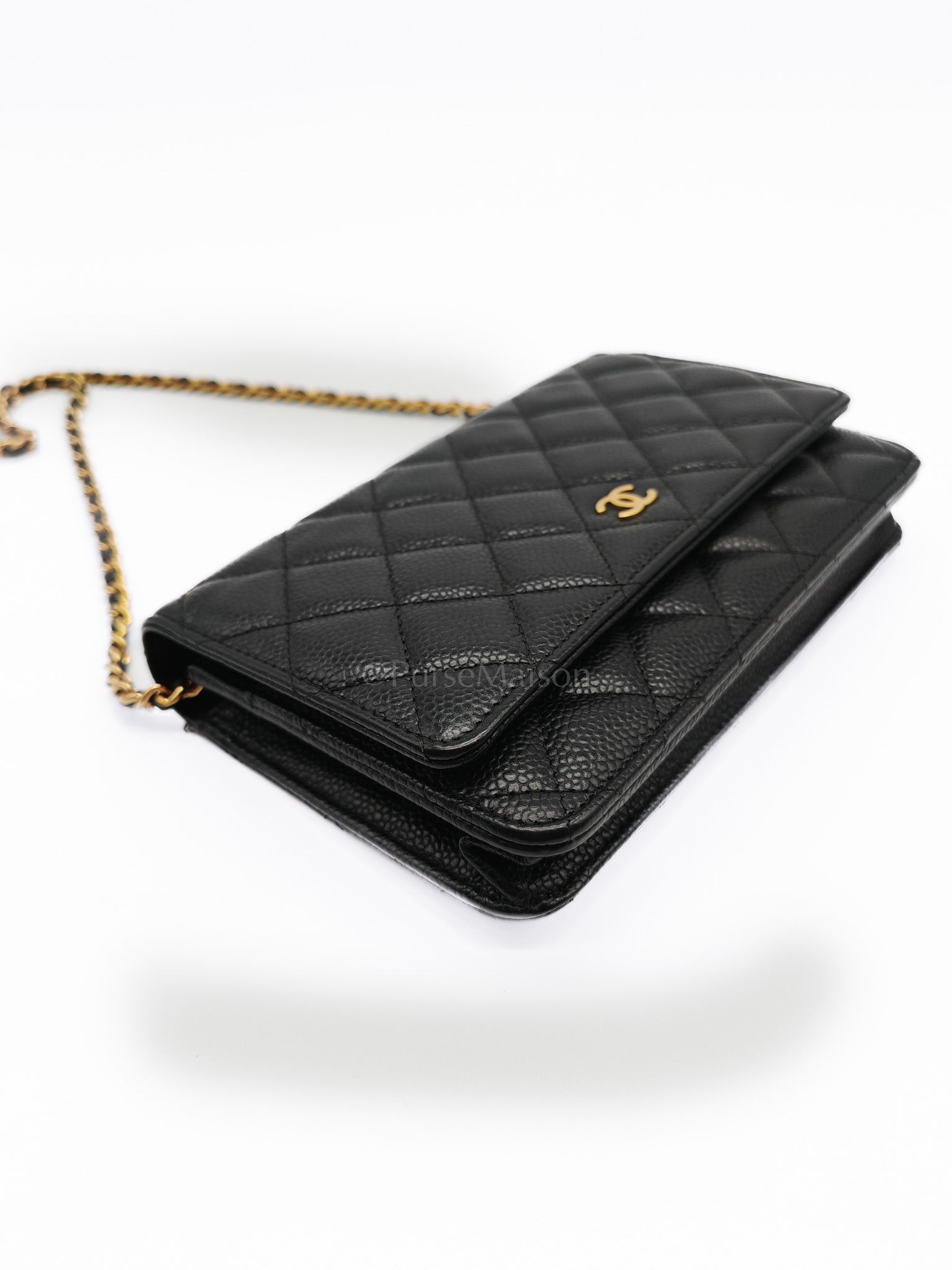 Classic Wallet on Chain in Black Caviar Leather Gold Hardware (Microchip) | Purse Maison Luxury Bags Shop