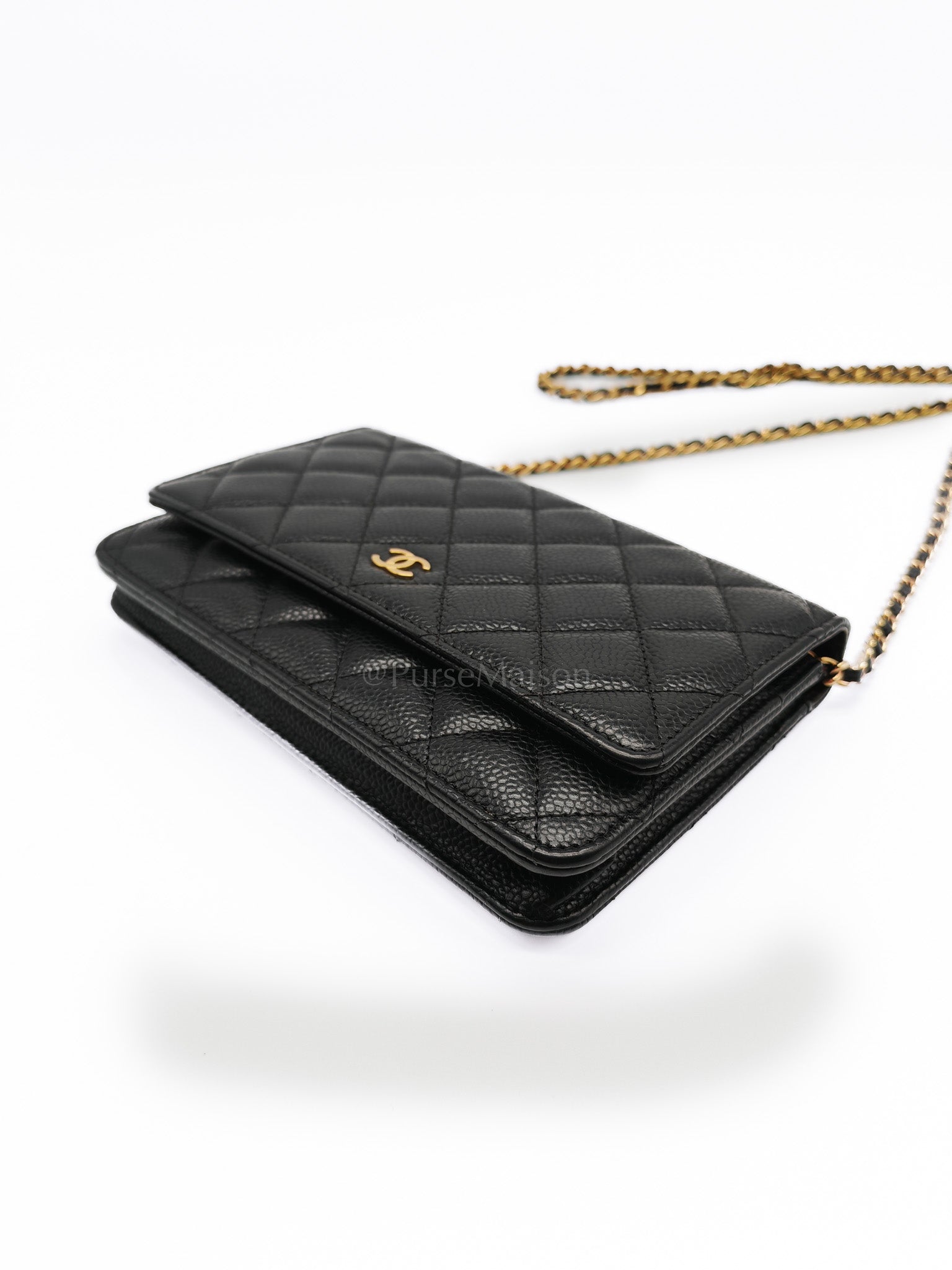 Classic Wallet on Chain in Black Caviar Leather Gold Hardware (Microchip) | Purse Maison Luxury Bags Shop
