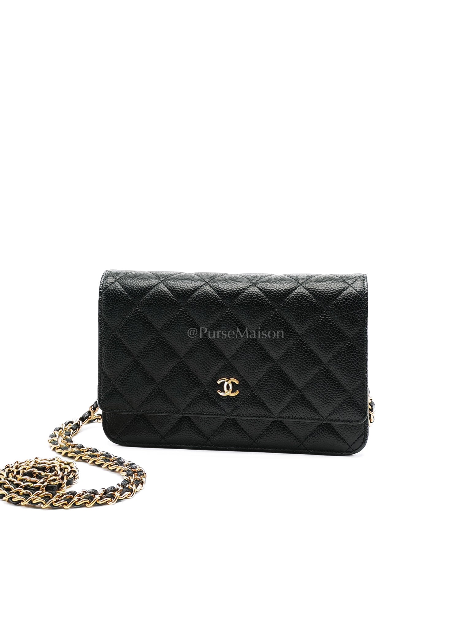 Classic Wallet on Chain in Black Caviar Leather Gold Hardware (Series 30) | Purse Maison Luxury Bags Shop