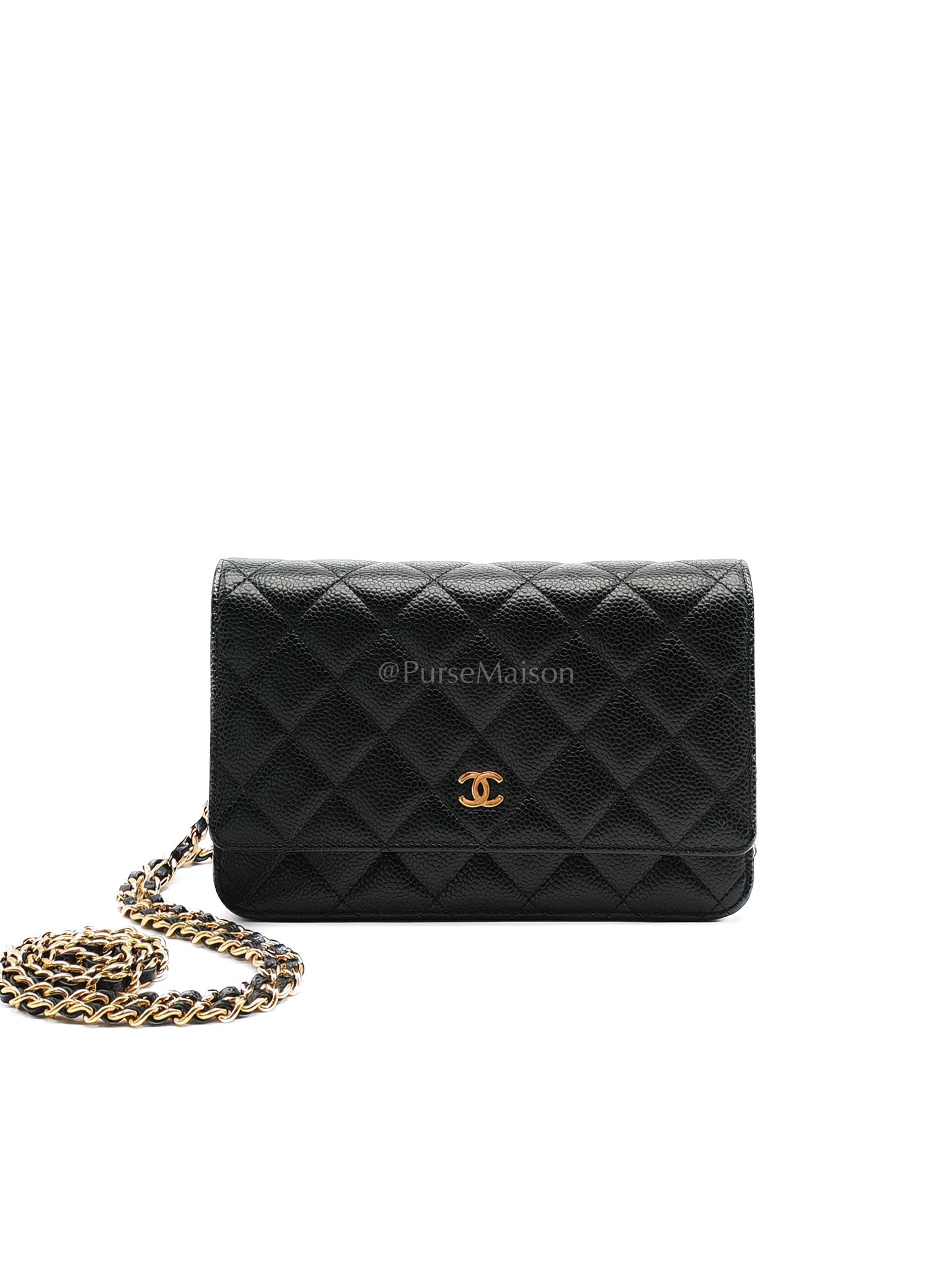 Classic Wallet on Chain in Black Caviar Leather Gold Hardware (Series 30) | Purse Maison Luxury Bags Shop