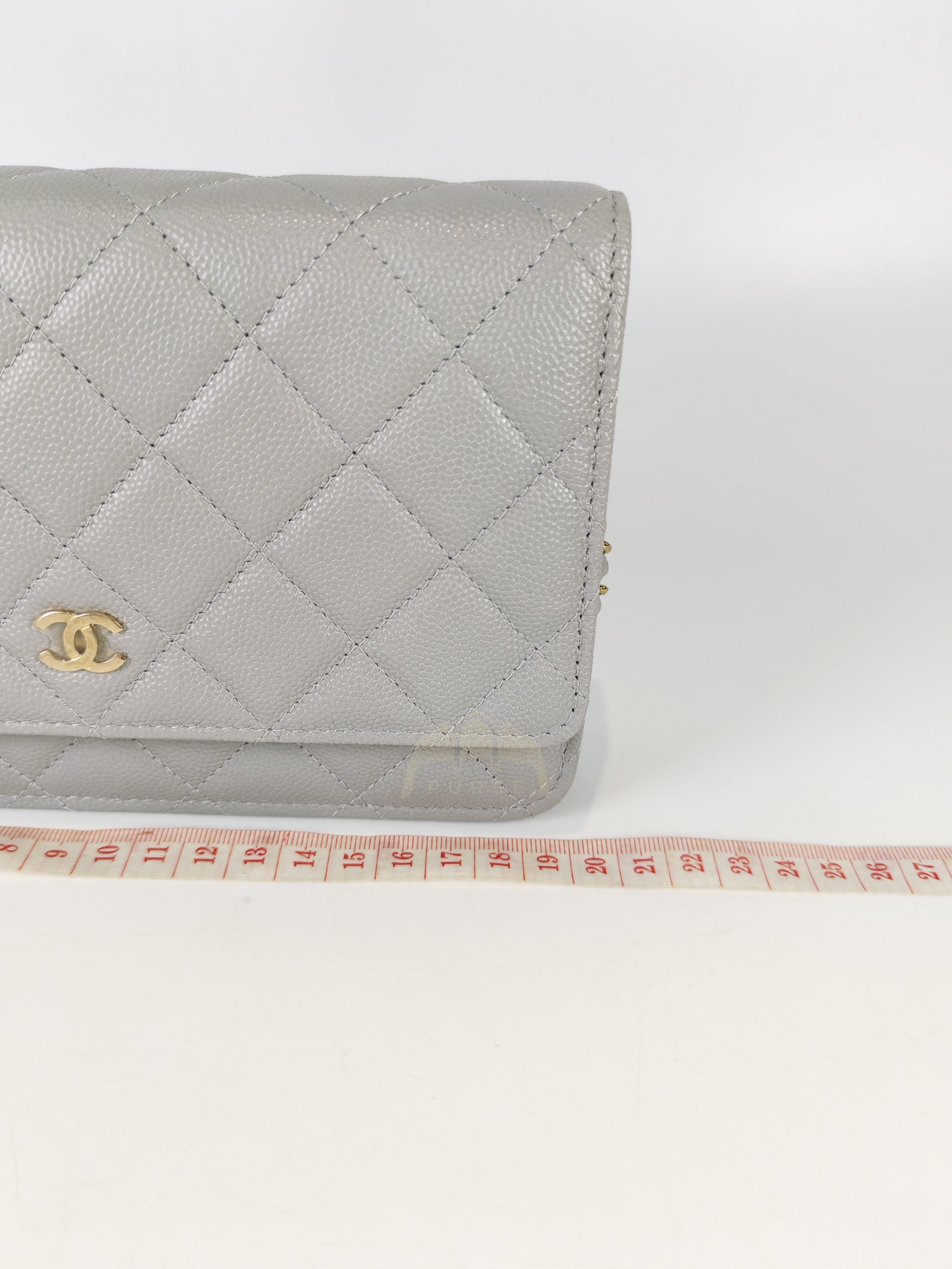 Classic Wallet On Chain in Light Gray Caviar Leather & Light Gold Hardware (Microchip) | Purse Maison Luxury Bags Shop