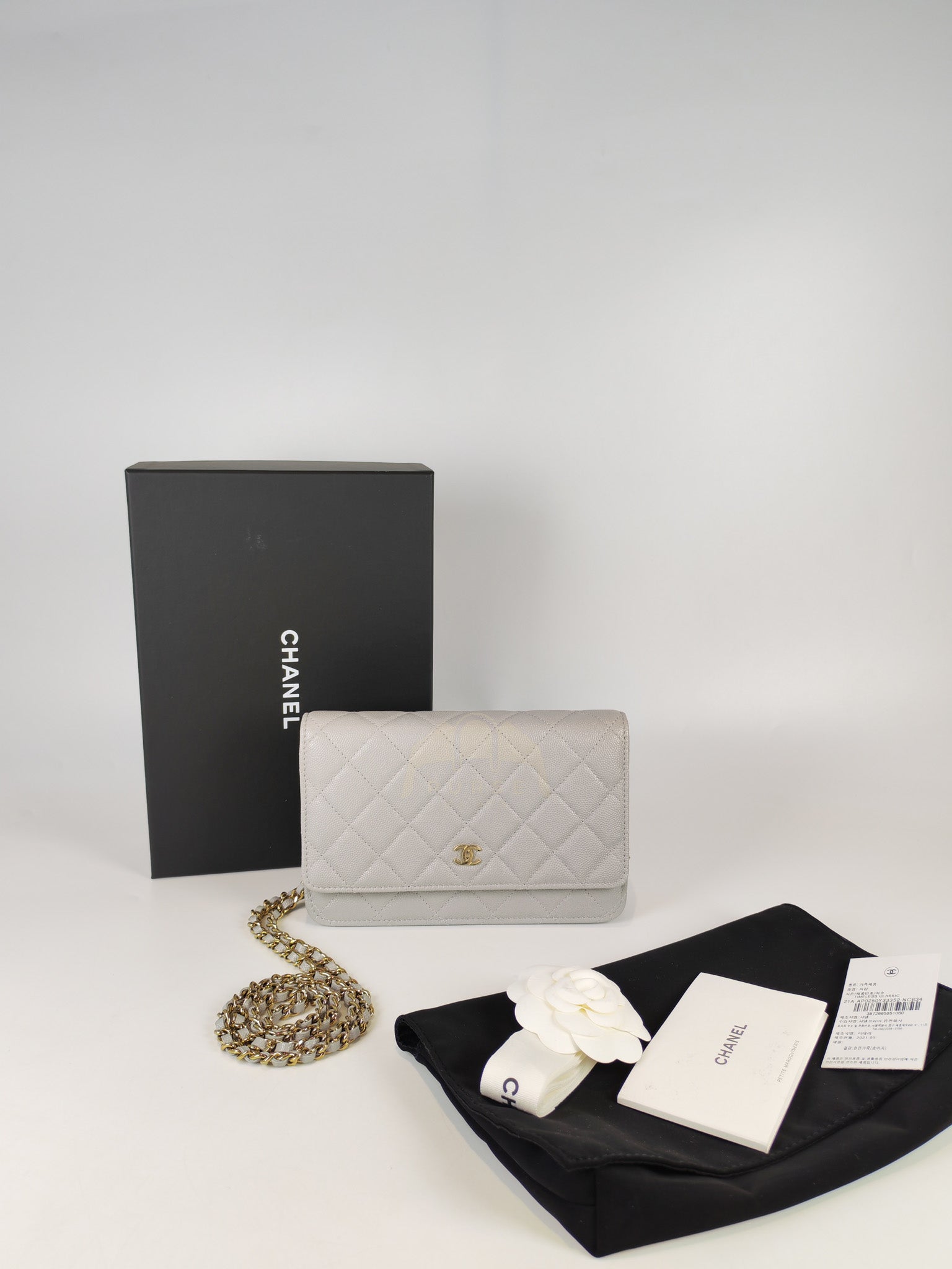 Classic Wallet On Chain in Light Gray Caviar Leather & Light Gold Hardware (Microchip) | Purse Maison Luxury Bags Shop