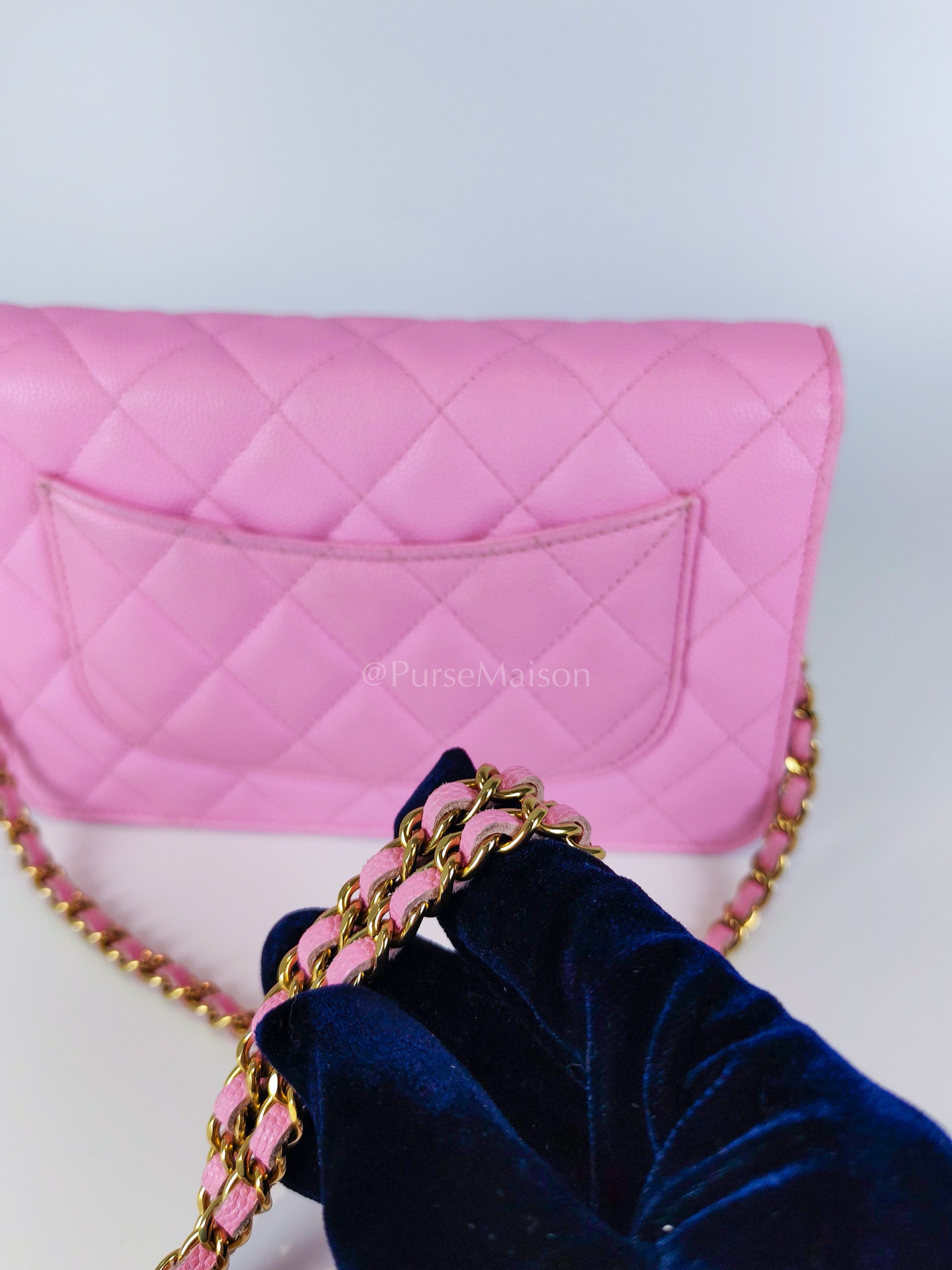 Classic Wallet On Chain in Pink Caviar Leather Gold Hardware (Microchip) | Purse Maison Luxury Bags Shop