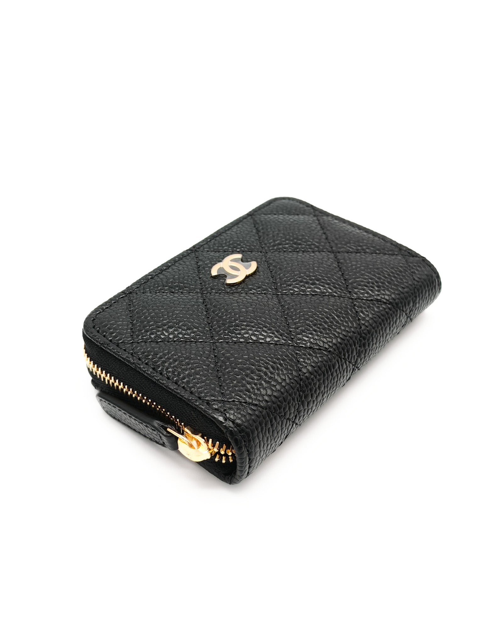 Classic Zipped Coin Purse/Card Holder in Black Caviar Leather & Gold Hardware Microchip C1K993A9 | Purse Maison Luxury Bags Shop