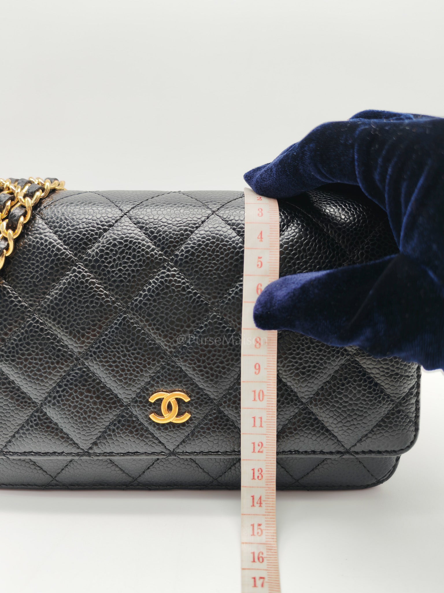 Classic Wallet on Chain (WOC) in Black Caviar Leather Gold Hardware (Series 29)