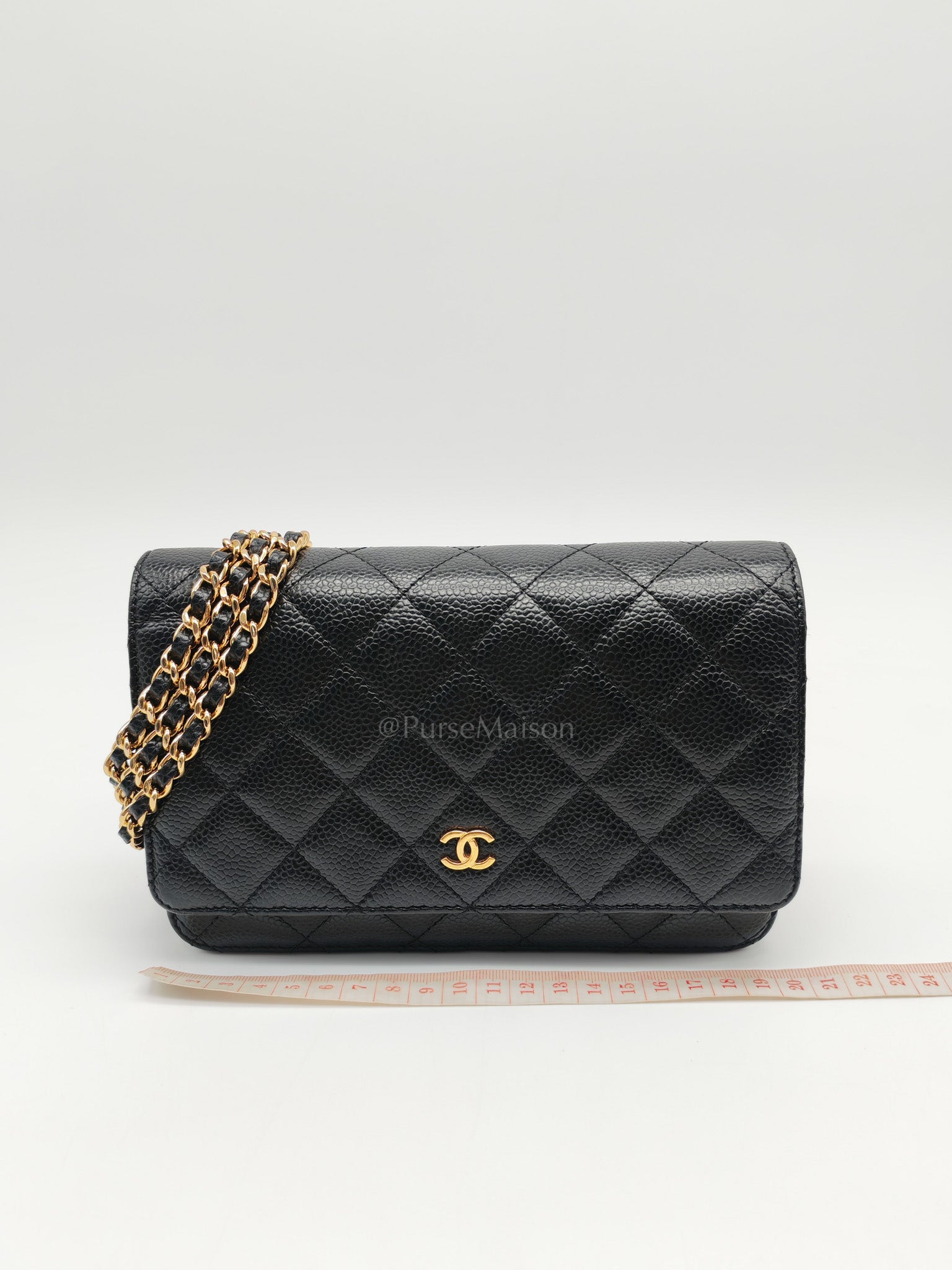 Classic Wallet on Chain (WOC) in Black Caviar Leather Gold Hardware (Series 29)
