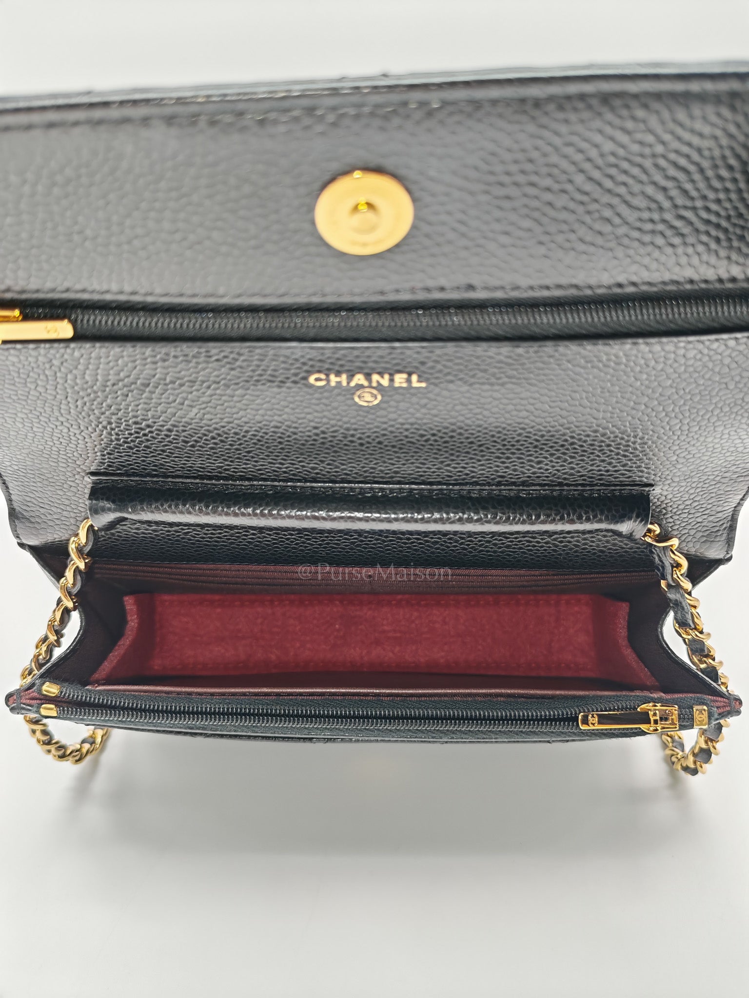 Classic Wallet on Chain (WOC) in Black Caviar Leather Gold Hardware (Series 29)