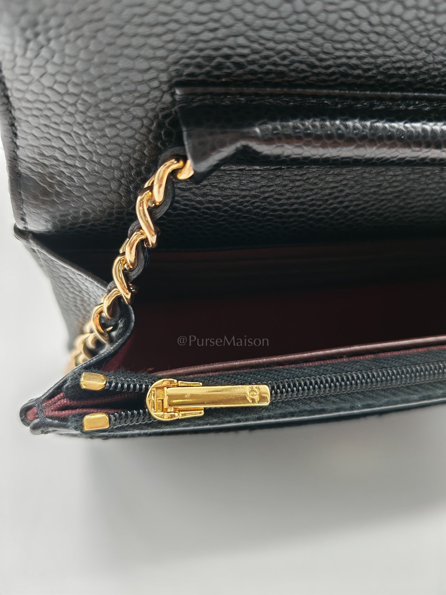 Classic Wallet on Chain (WOC) in Black Caviar Leather Gold Hardware (Series 29)