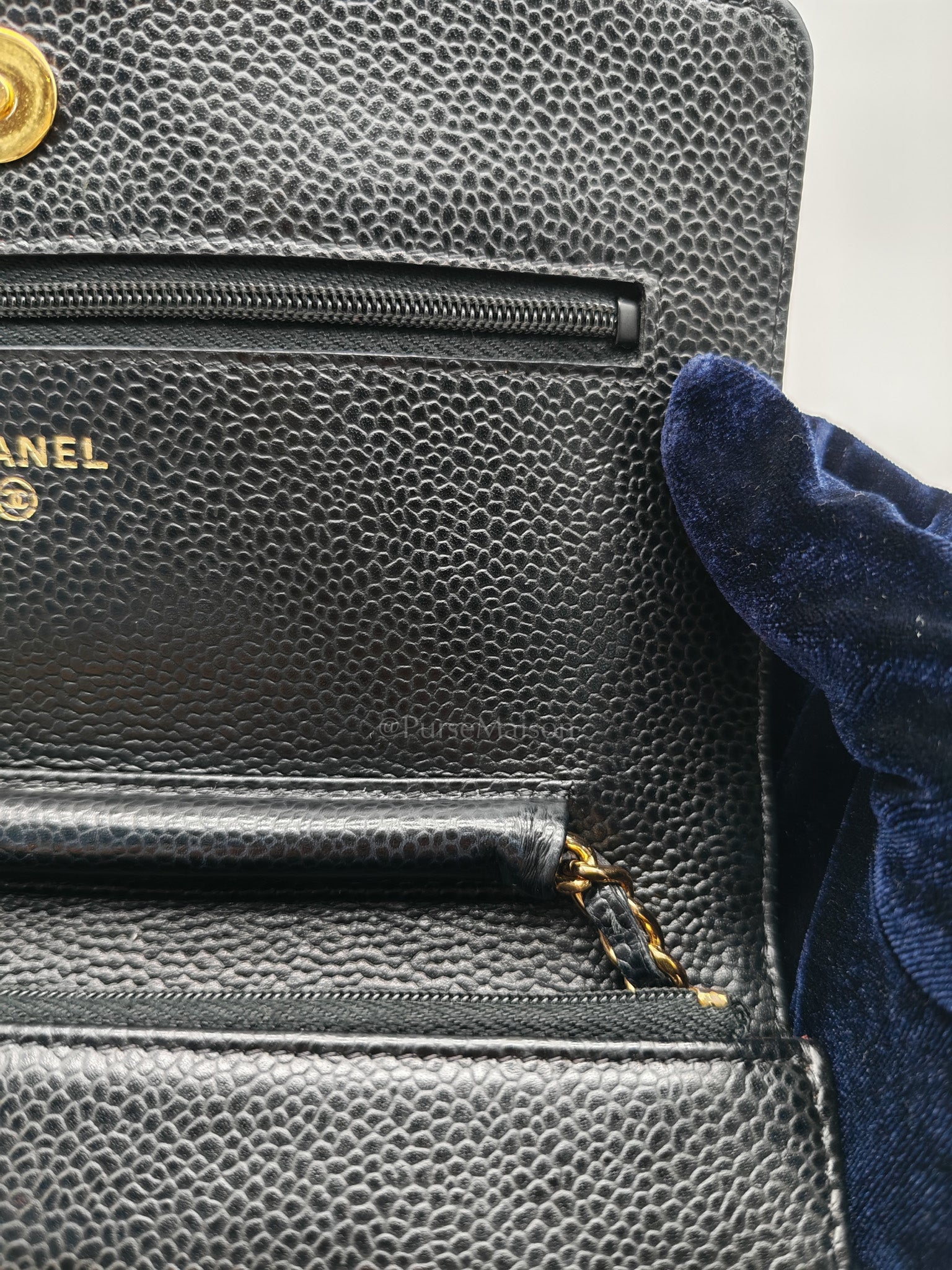 Classic Wallet on Chain (WOC) in Black Caviar Leather Gold Hardware (Series 29)
