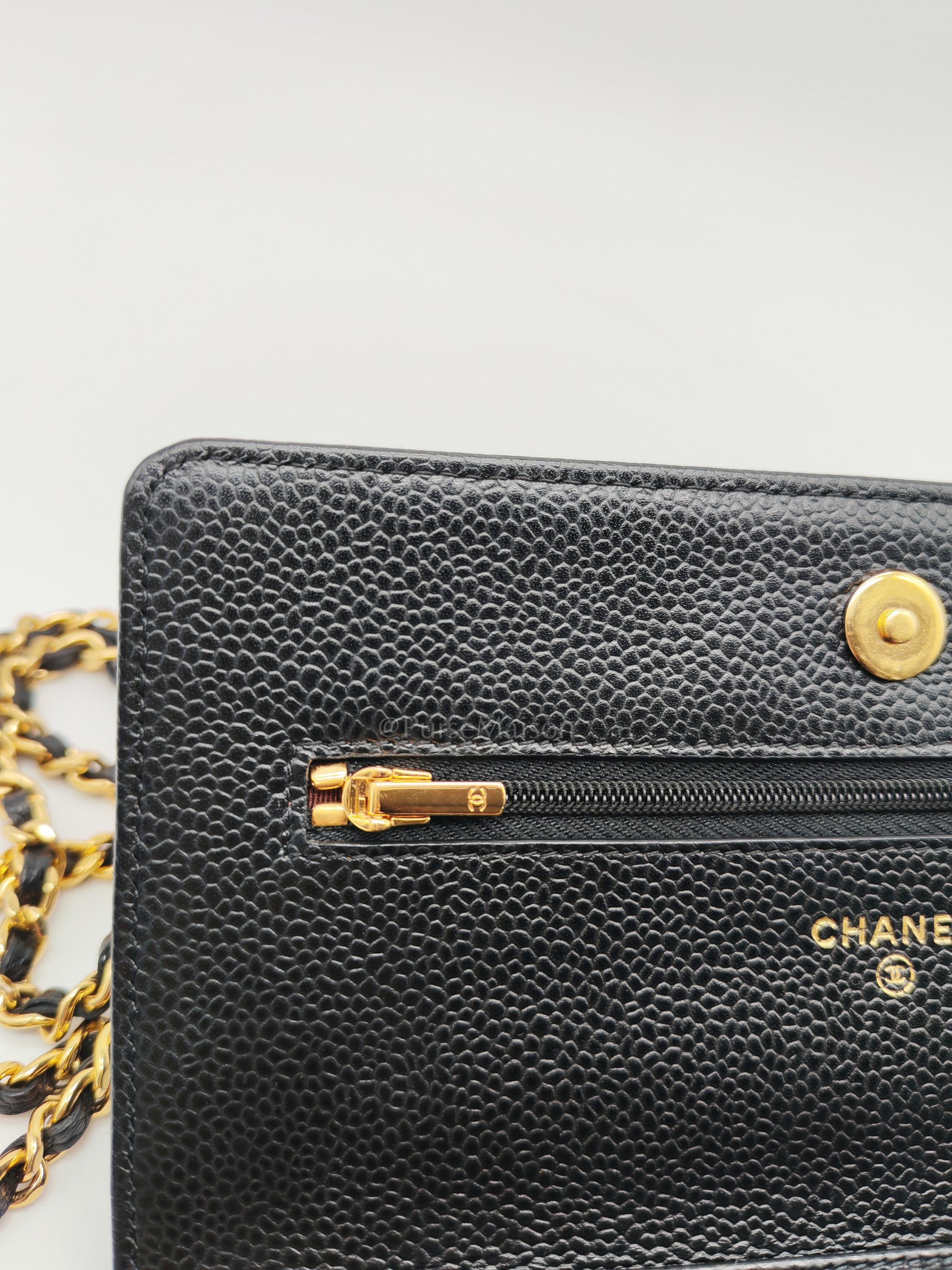 Classic Wallet on Chain (WOC) in Black Caviar Leather Gold Hardware (Series 29)