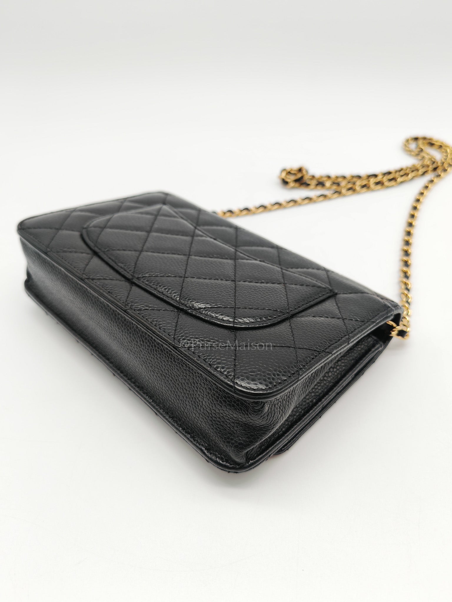 Classic Wallet on Chain (WOC) in Black Caviar Leather Gold Hardware (Series 29)